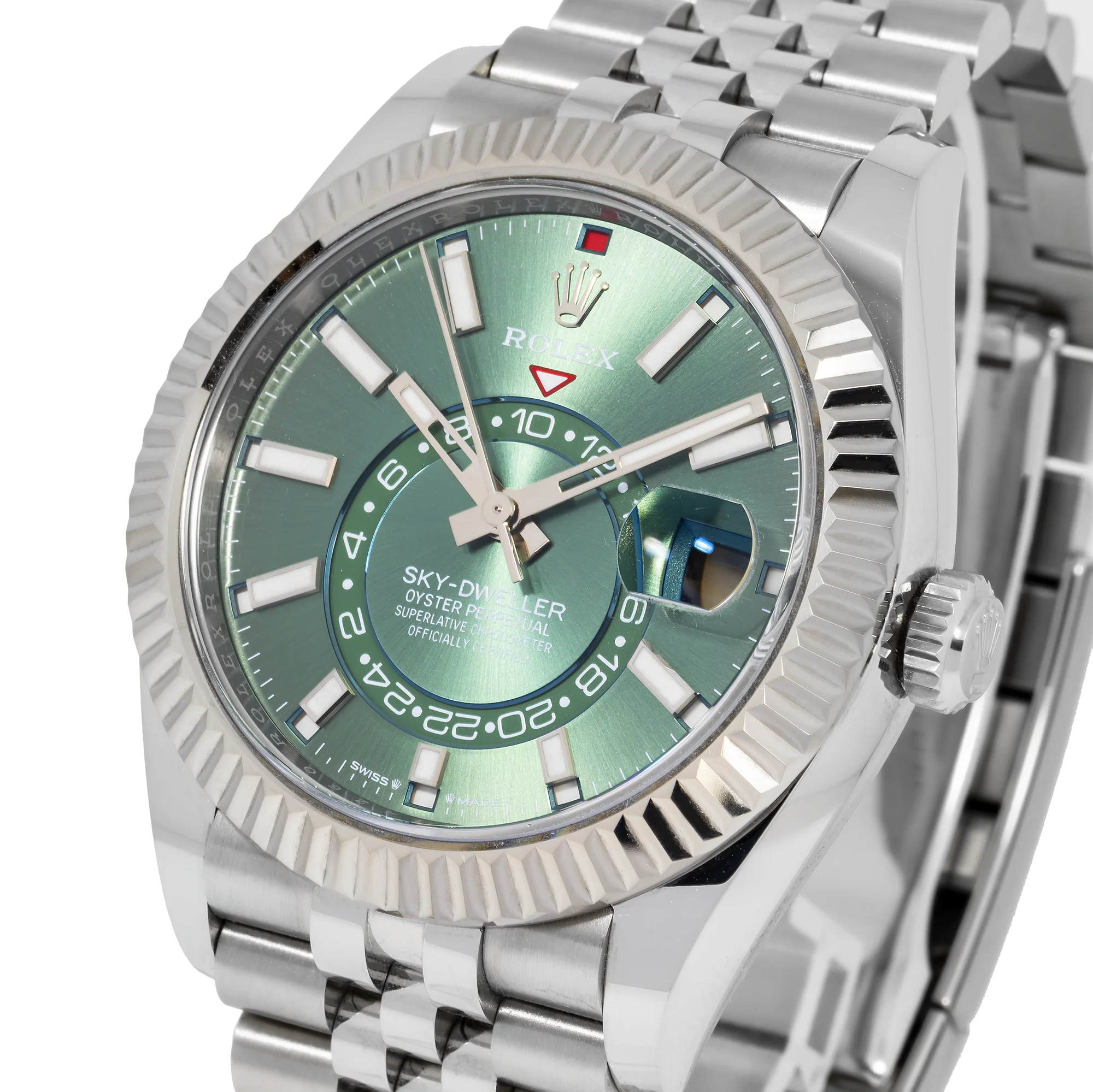 Rolex Sky-Dweller 42MM 336934 Green Dial Fluted Bezel Stainless Steel Jubilee Bracelet - Image 3