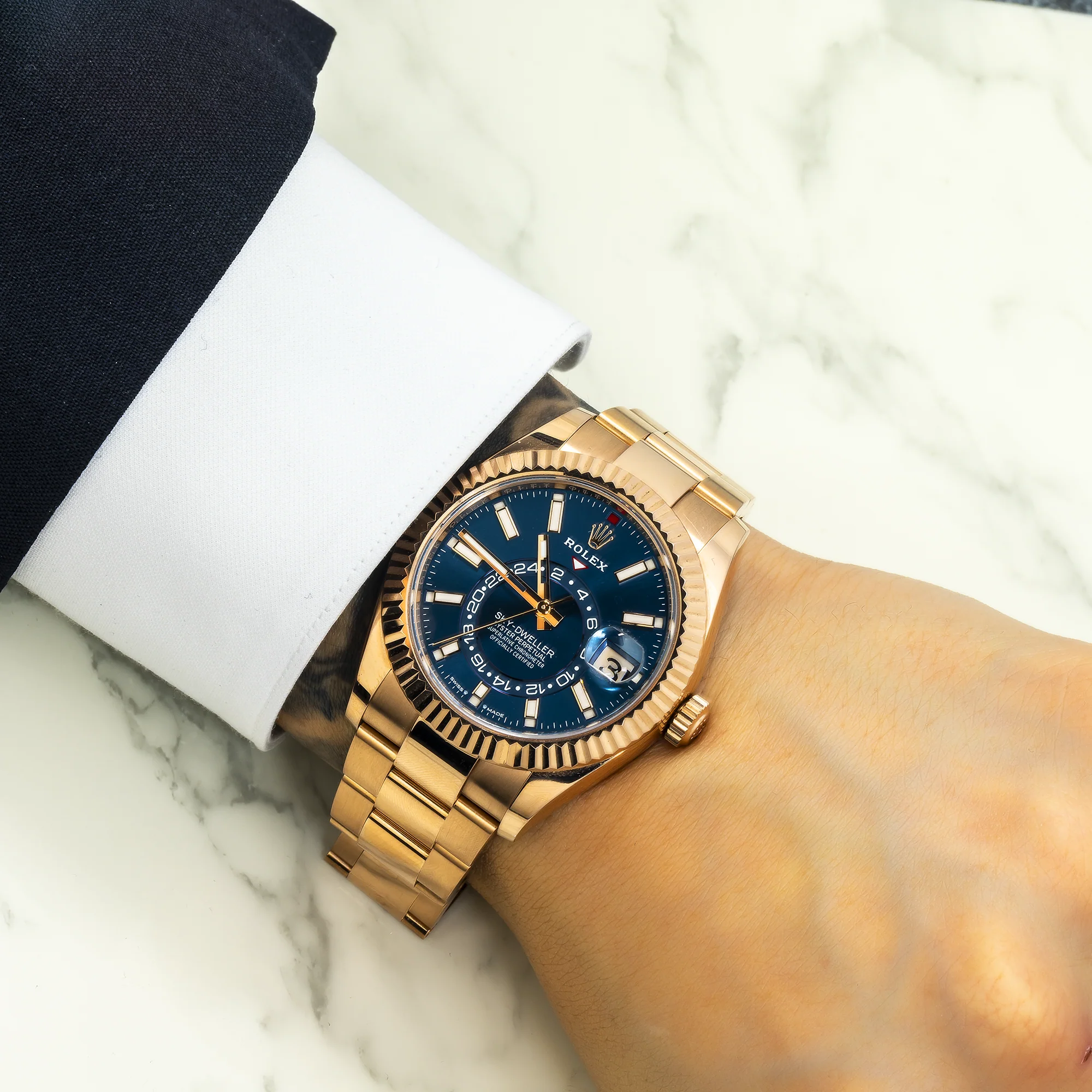Rolex Sky-Dweller 42MM 336935 Blue Dial Fluted Bezel 18K Rose Gold Oyster Bracelet - Image 2