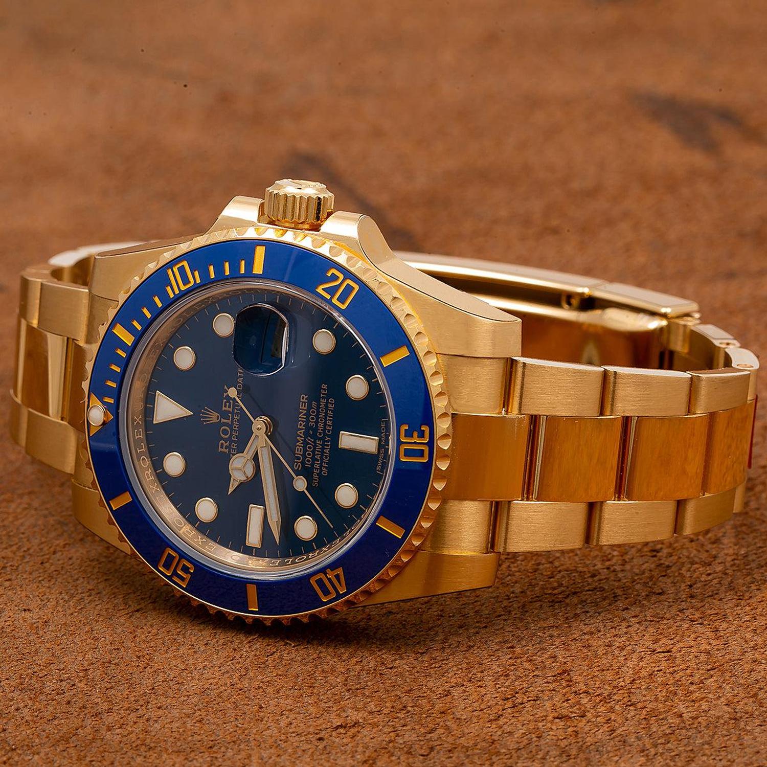 Rolex Submariner Date 40MM 116618LB Blue Dial Blue Ceramic Bezel 18K Yellow Gold Oyster Bracelet - Image 2