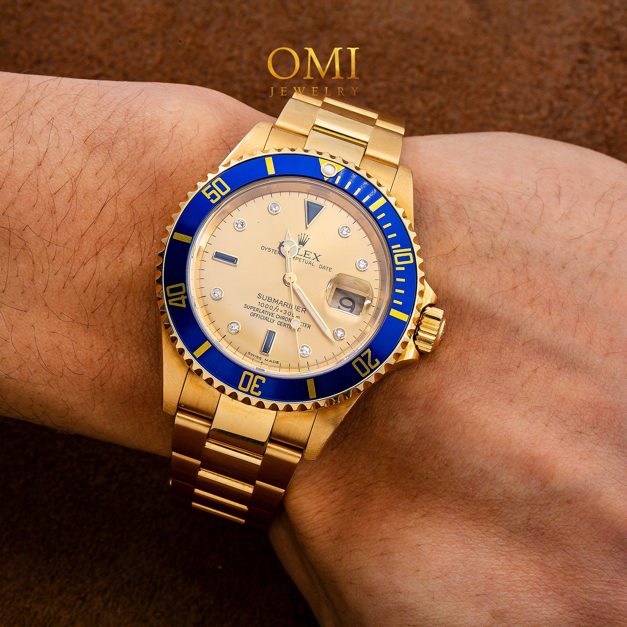 Rolex Submariner Date 40MM 16618 Champagne Diamond Dial Blue Ceramic Bezel 18K Yellow Gold Oyster Bracelet - Image 2