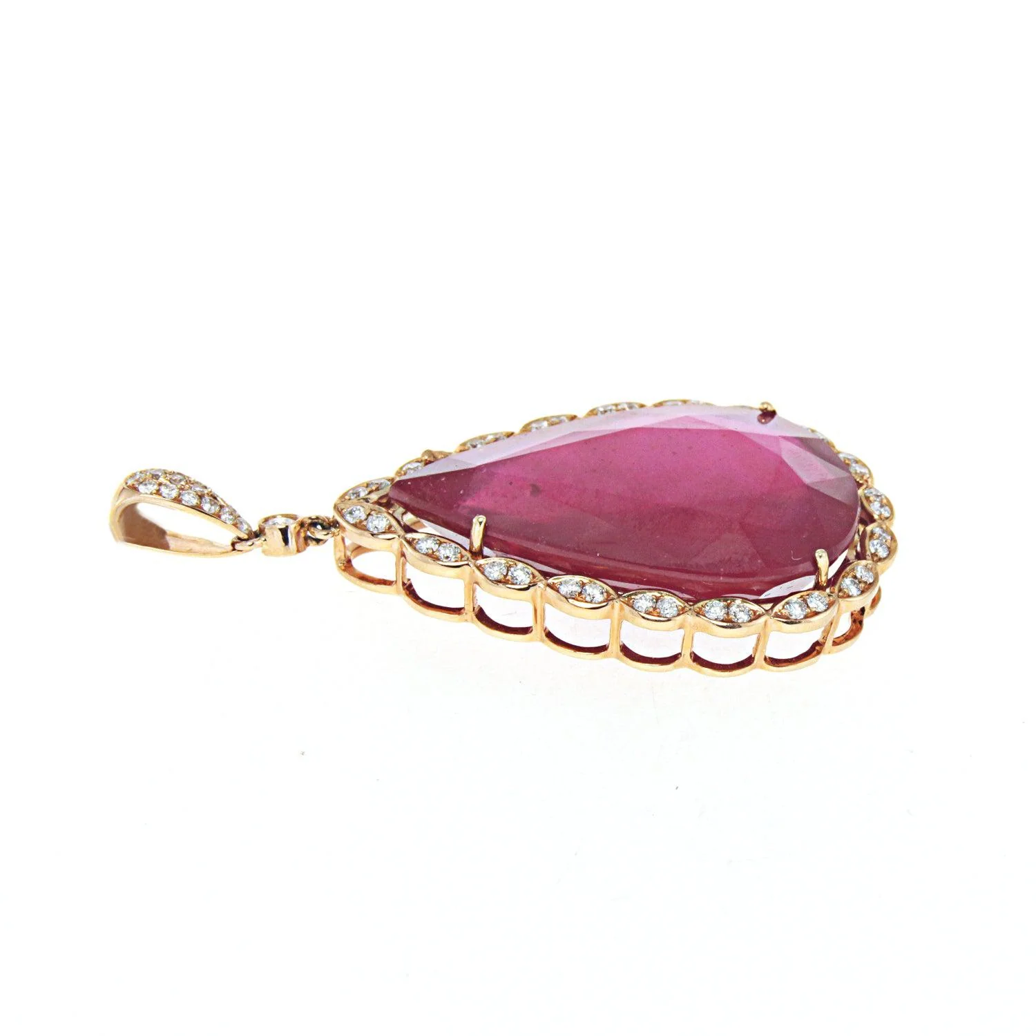 Rose Gold Pendant with Diamonds and Pear Shaped Ruby Center - Image 3