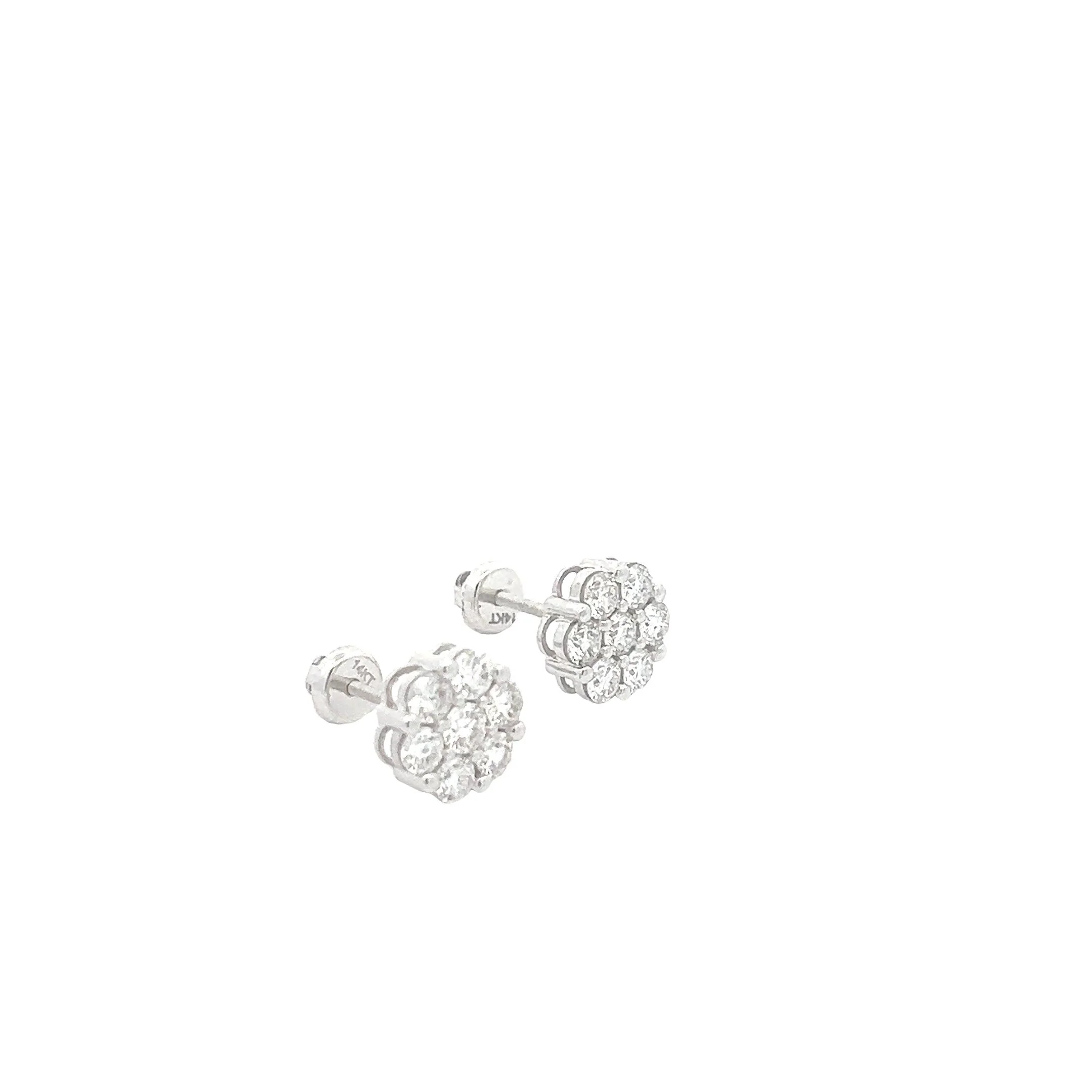 14K GOLD DIAMOND 7-STONE FLOWER EARRINGS 1.55 CT - Image 3