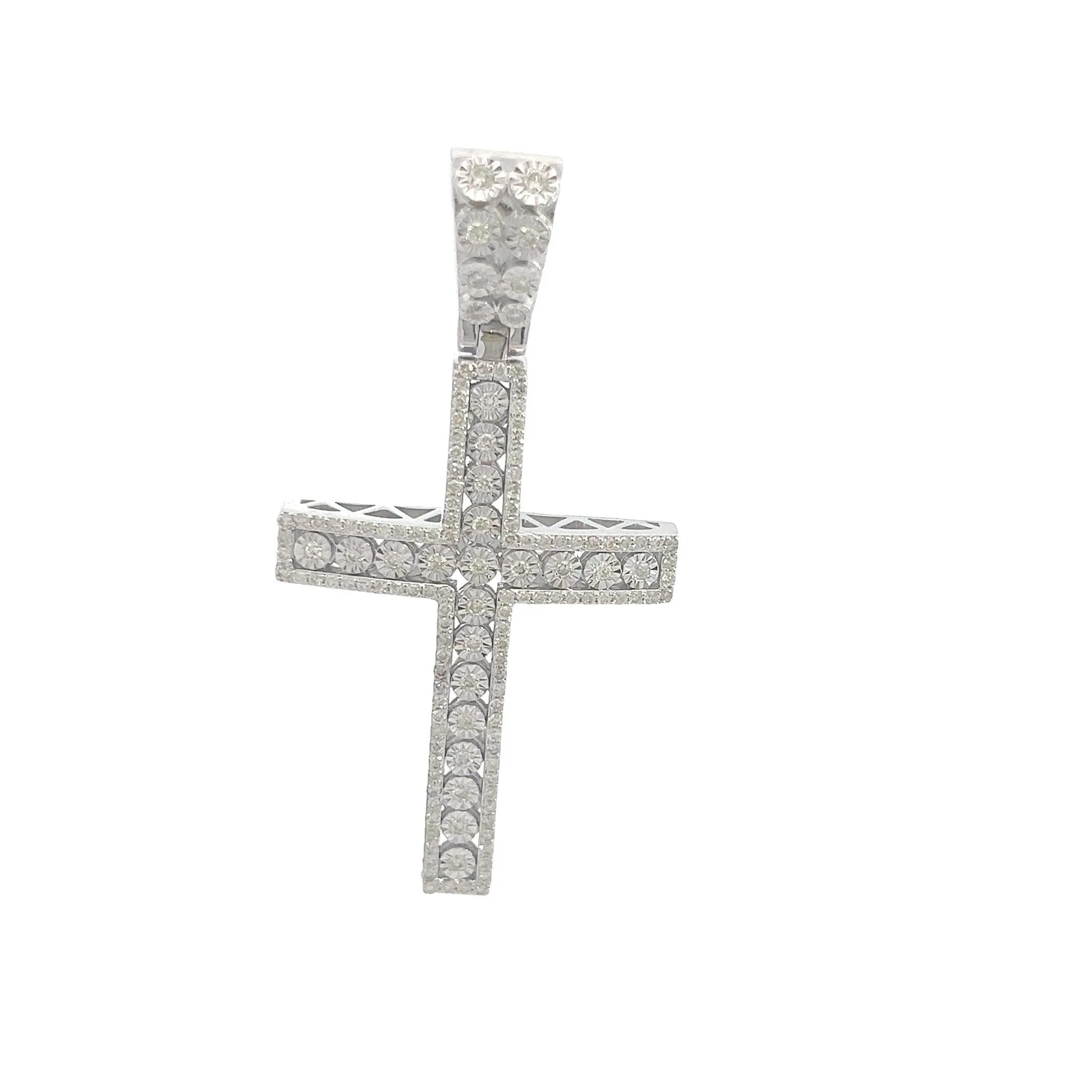 10K GOLD ROUND DIAMOND CROSS PENDANT 0.74 CT - Image 4
