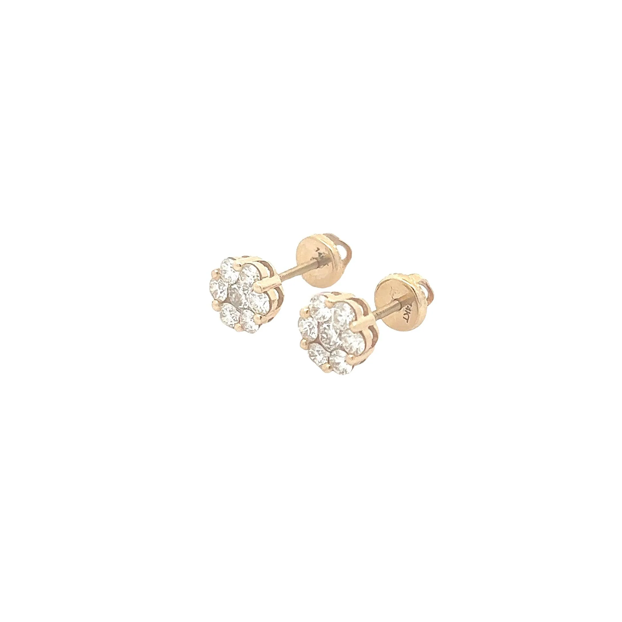 14K GOLD DIAMOND 7-STONE FLOWER EARRINGS 1.75 CT - Image 2