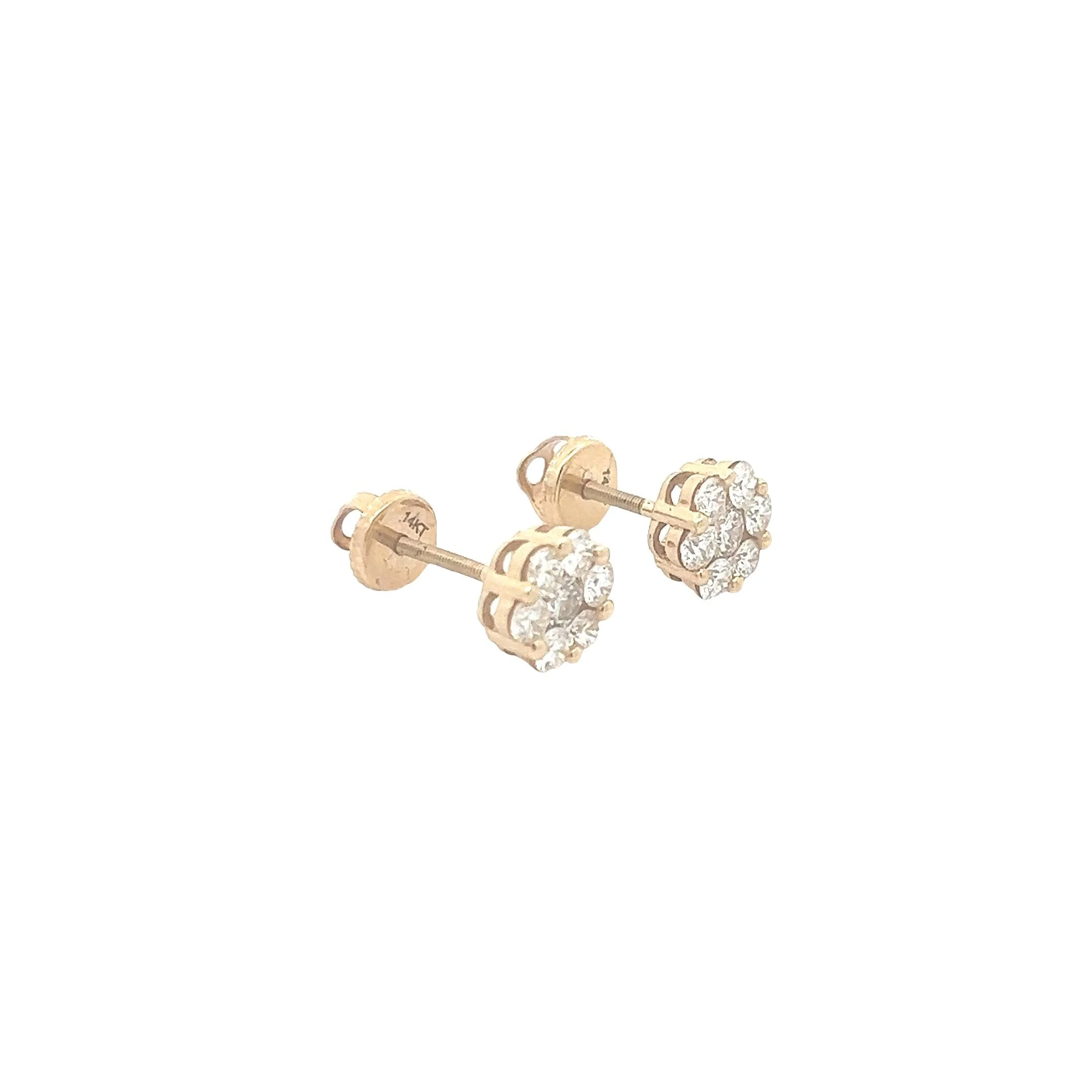 14K GOLD DIAMOND 7-STONE FLOWER EARRINGS 1.75 CT - Image 3