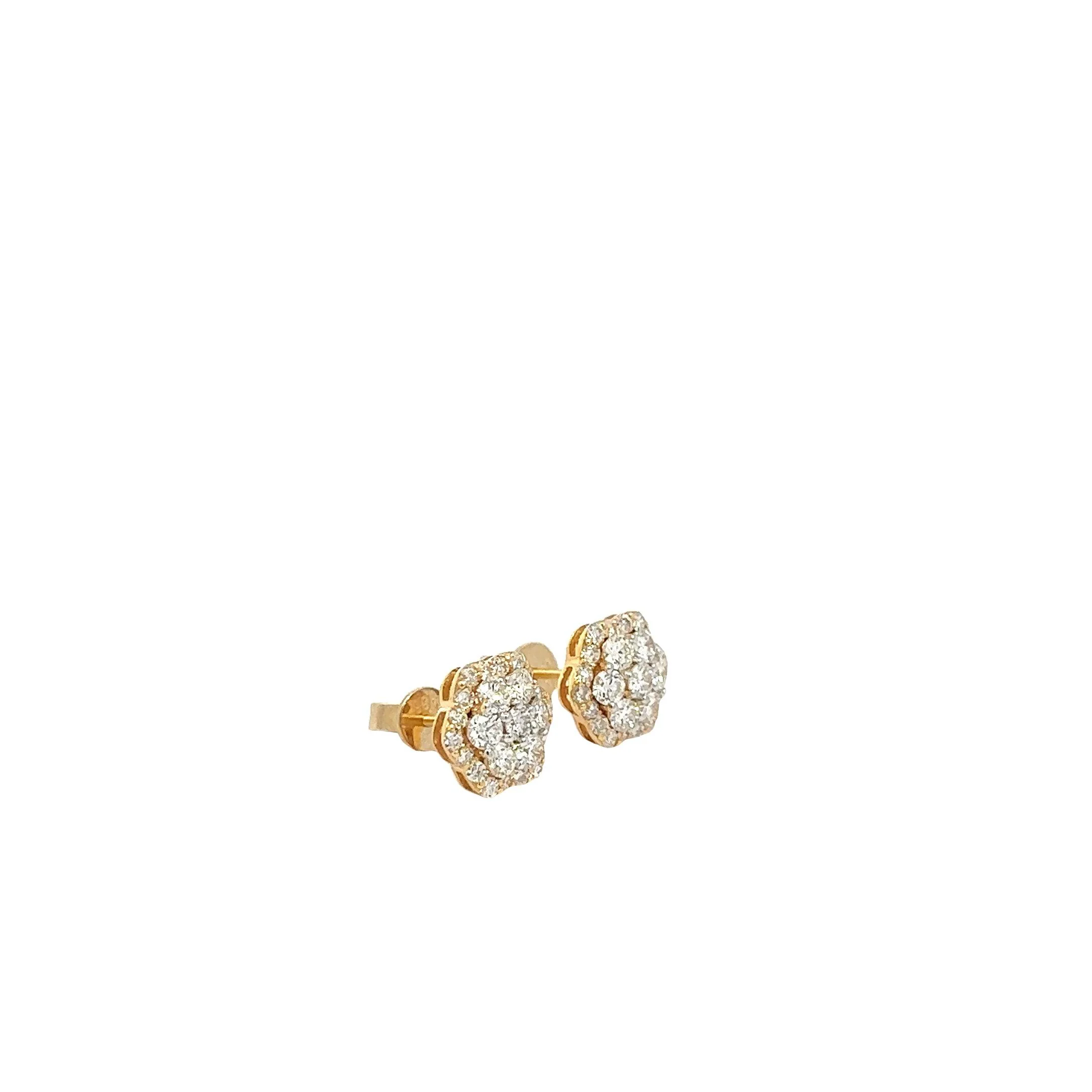 14K GOLD DIAMOND FLOWER EARRINGS 2.00 CT - Image 3