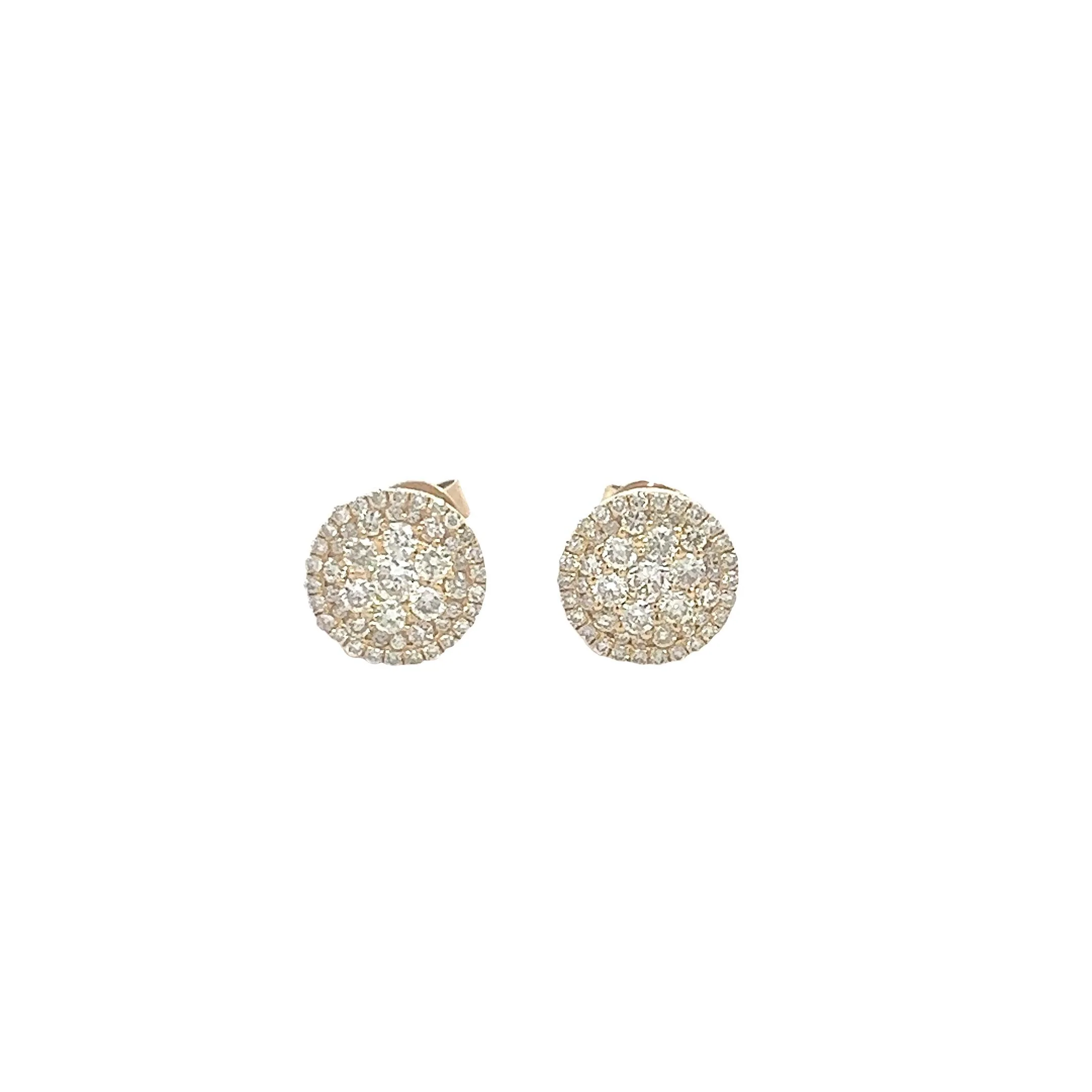 14K GOLD DIAMOND ROUND CLUSTER EARRINGS 1.00 CT