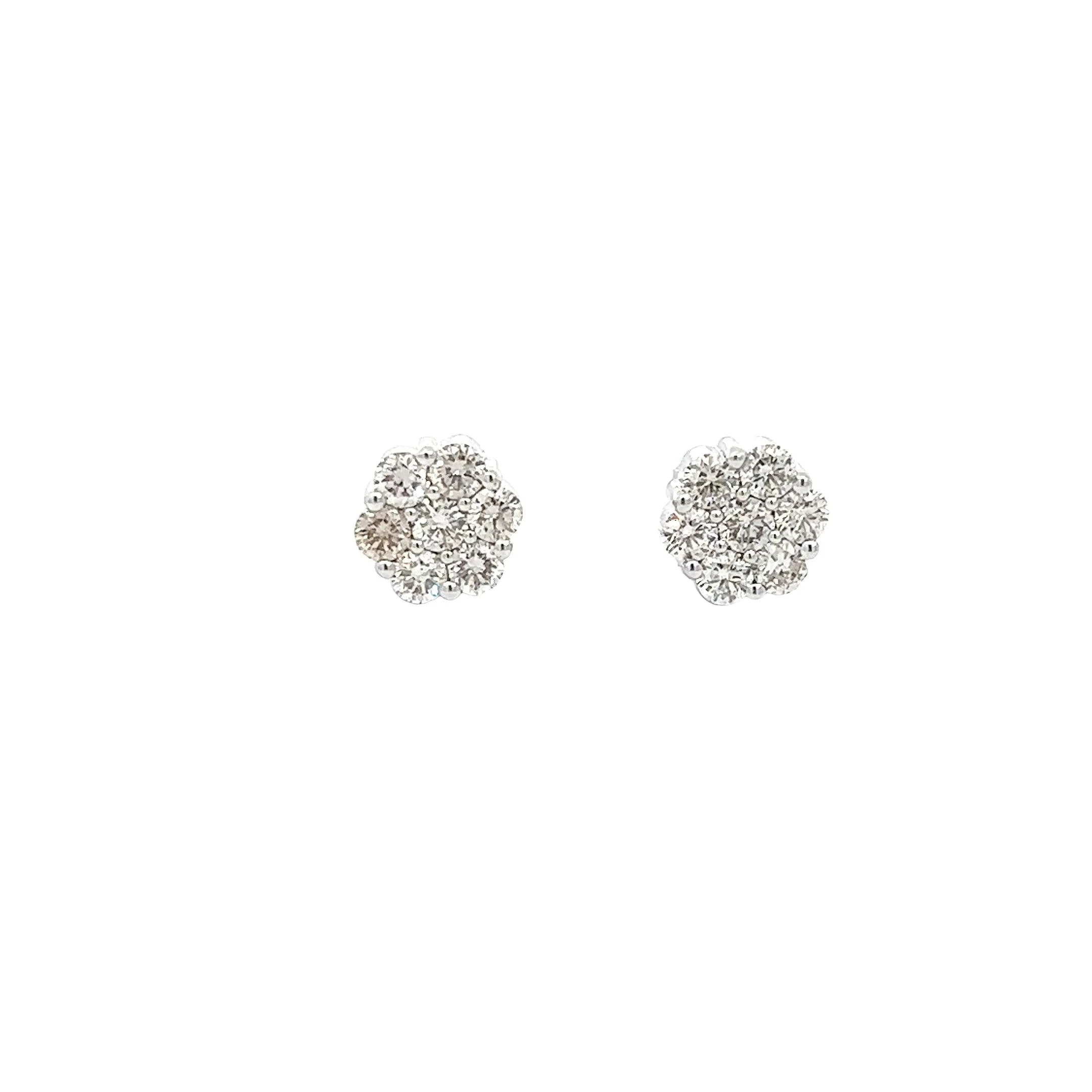 14K GOLD DIAMOND 7-STONE FLOWER EARRINGS 1.60 CT