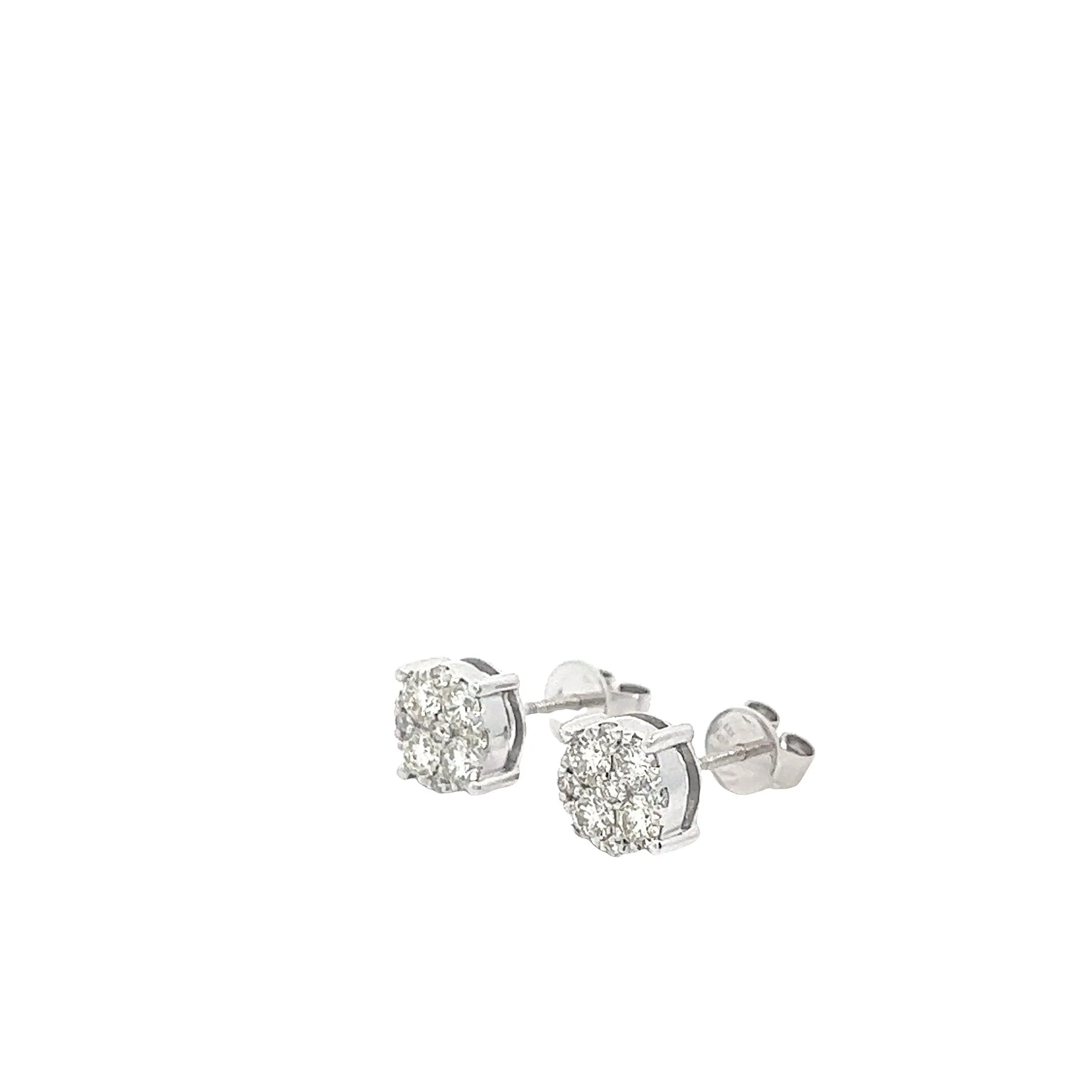 14K GOLD DIAMOND EARRING CLUSTER STUDS 1.25 CT - Image 2