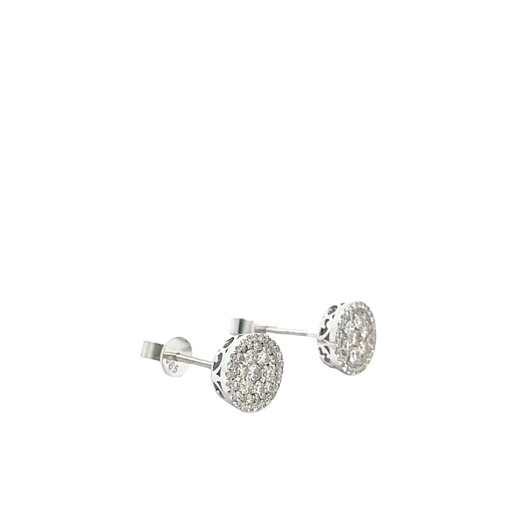 14K GOLD DIAMOND ROUND CLUSTER EARRINGS 1.00 CT - Image 2