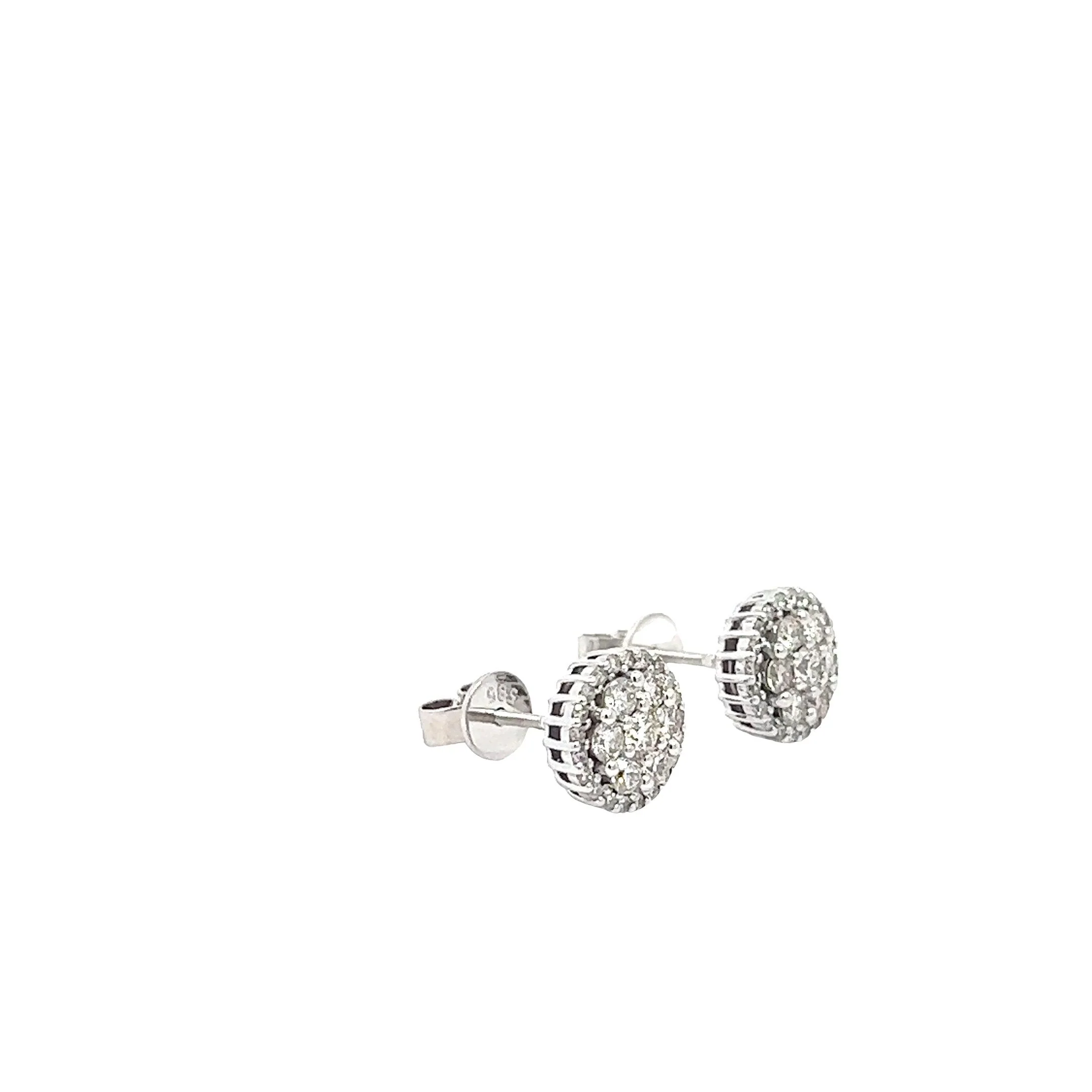 14K GOLD DIAMOND FLOWER EARRINGS WITH ROUND HALO 1.05 CT - Image 2