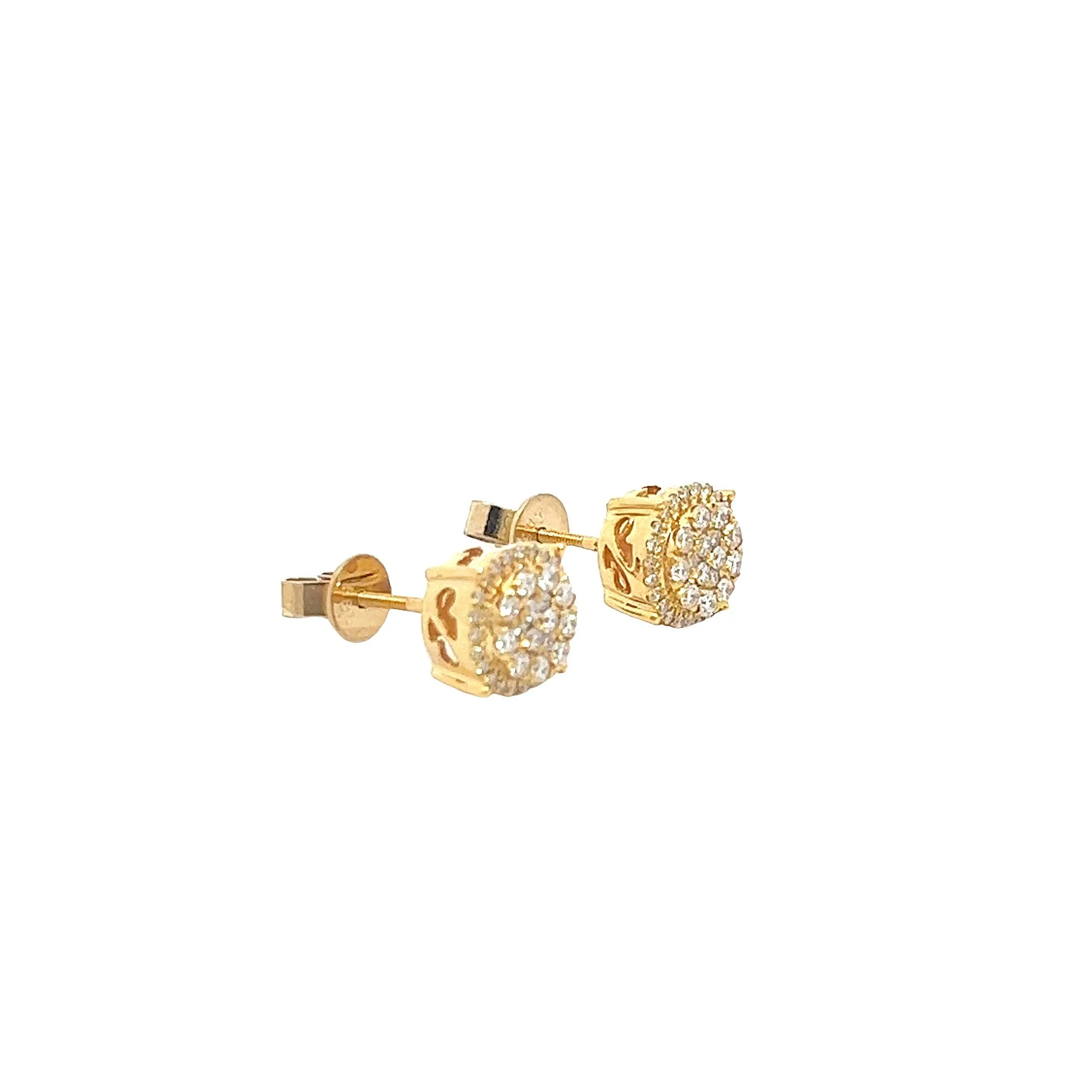 14K GOLD DIAMOND ROUND CLUSTER EARRINGS WITH HALO 0.65 CT - Image 3