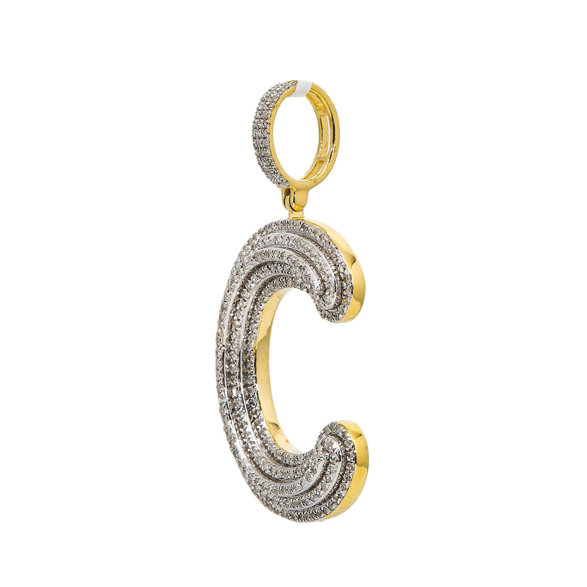 Unisex 10K White Gold Initial C Pendant with .76 CT Diamonds - Image 2
