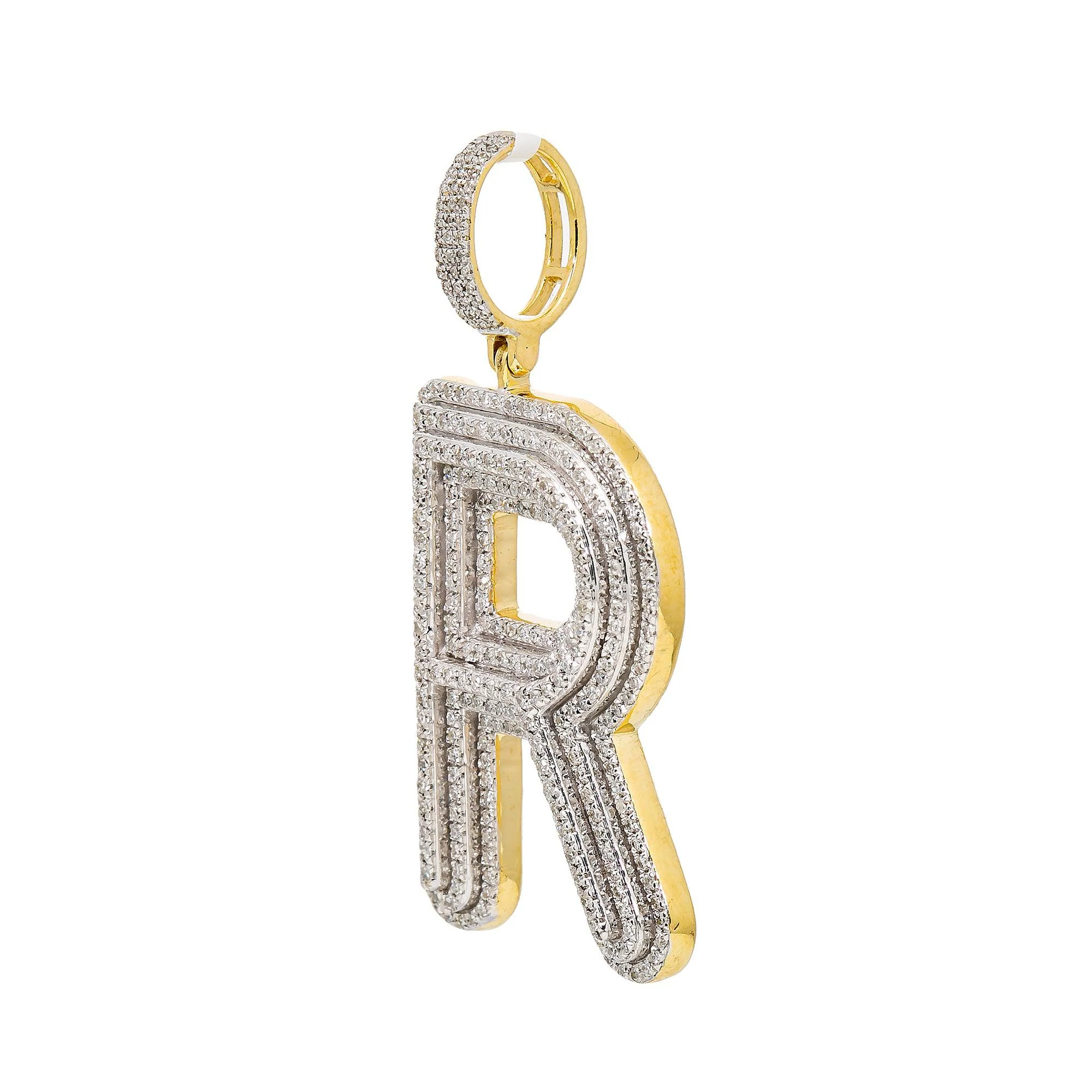 10K WHITE GOLD DIAMOND INITIAL LETTER R PENDANT 0.76 CT - Image 3