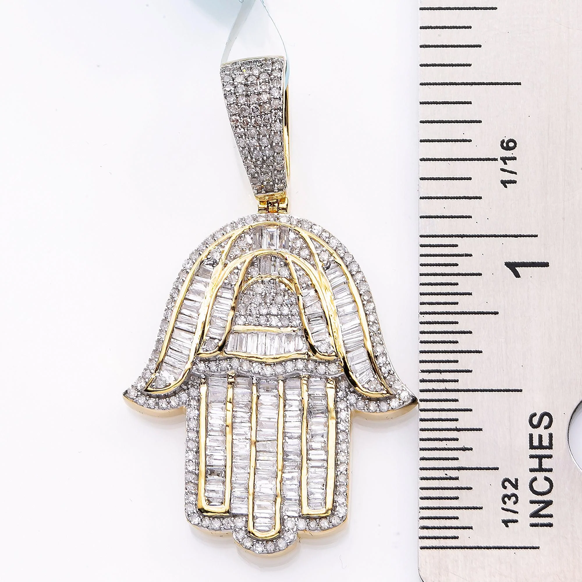 Unisex 14K Yellow Gold Hamsa Pendant with 0.94 CT Diamonds - Image 4