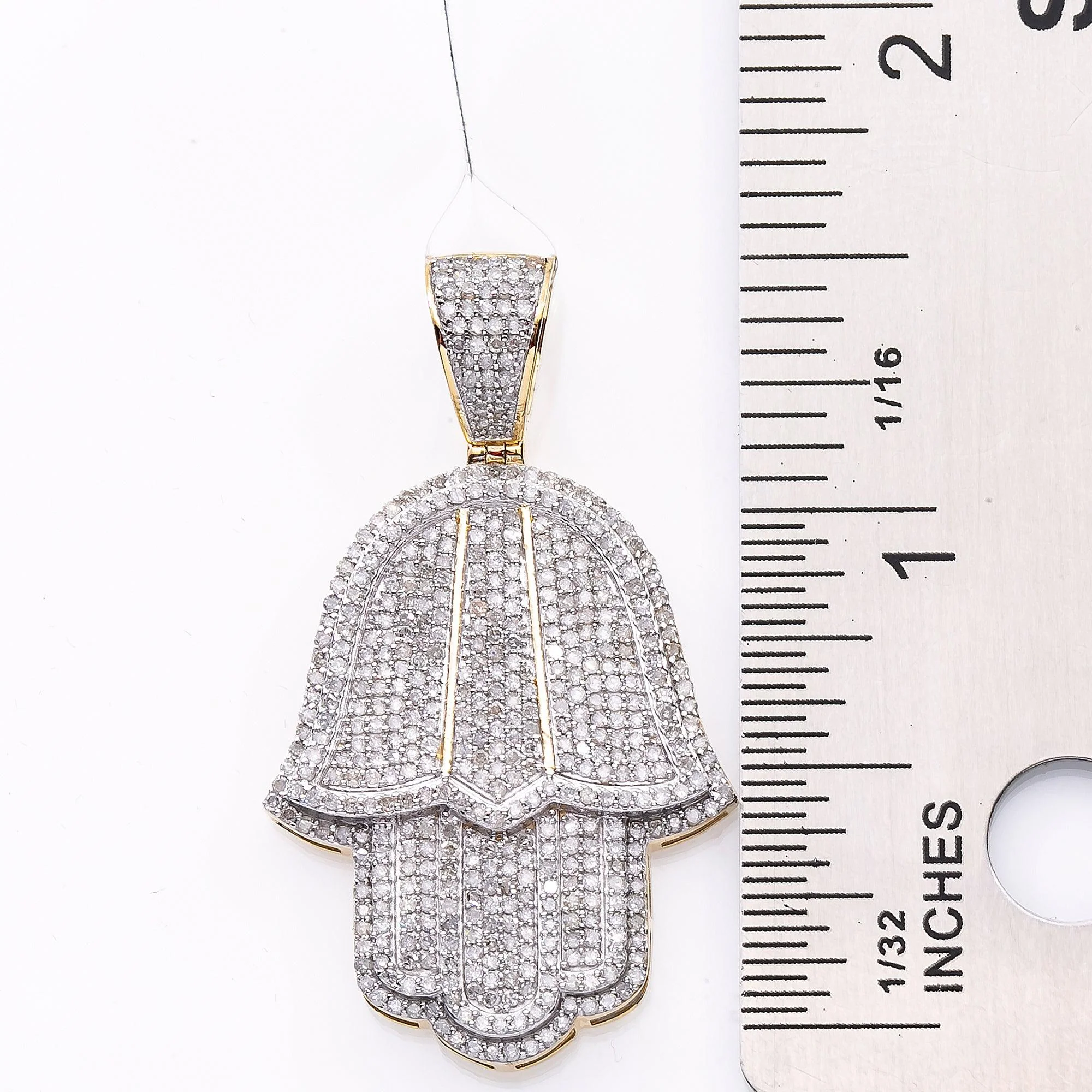 Unisex 10K Yellow Gold Hamsa Pendant with 1.59 CT Diamonds - Image 4