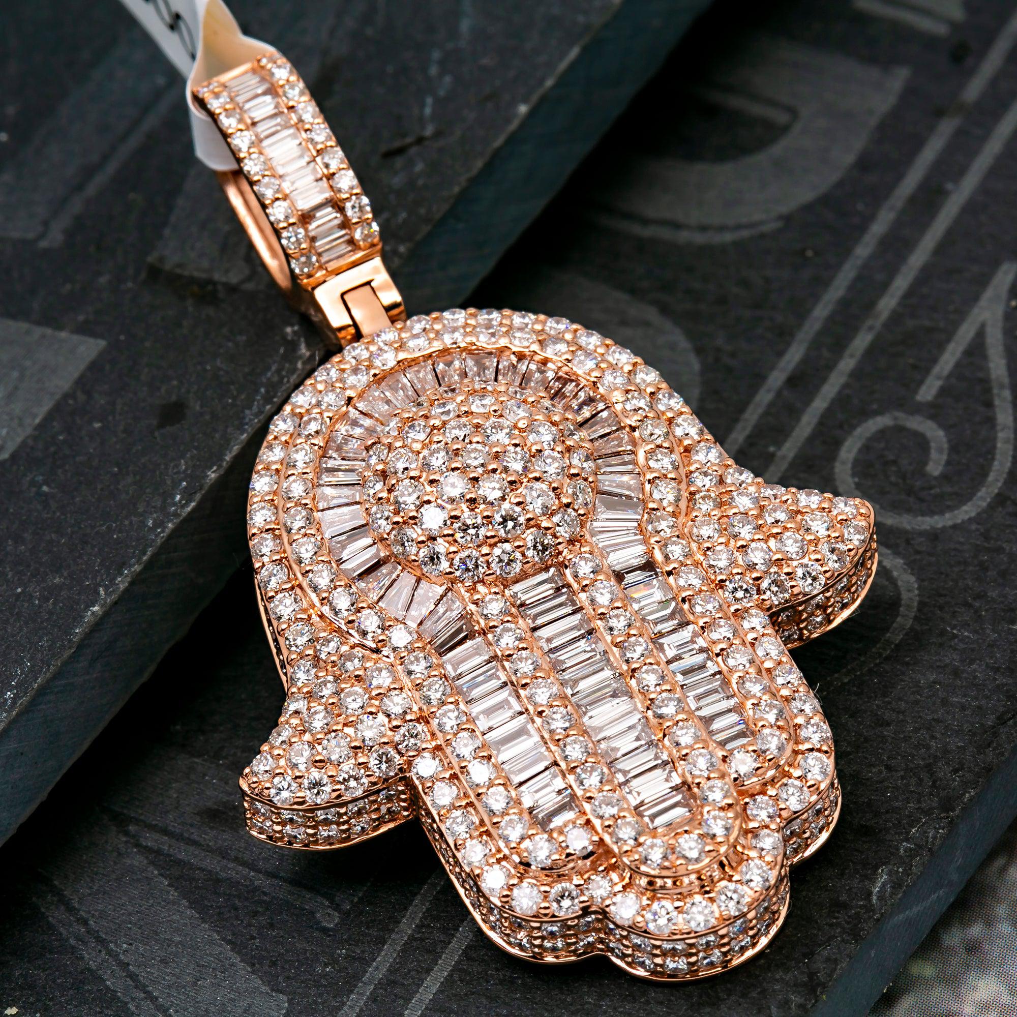 Unisex 14K Rose Gold Hamsa Pendant with 6.30 CT Diamonds - Image 2