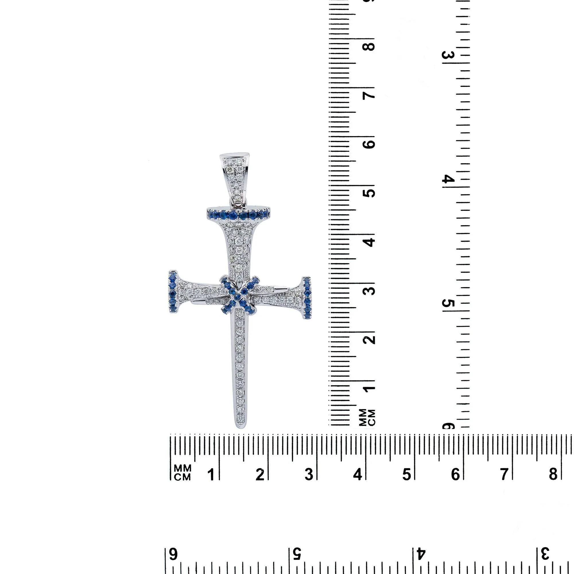 Unisex 14K White Gold Cross Pendant with 0.55 CT Diamonds and 0.40 Ct Sapphire - Image 3