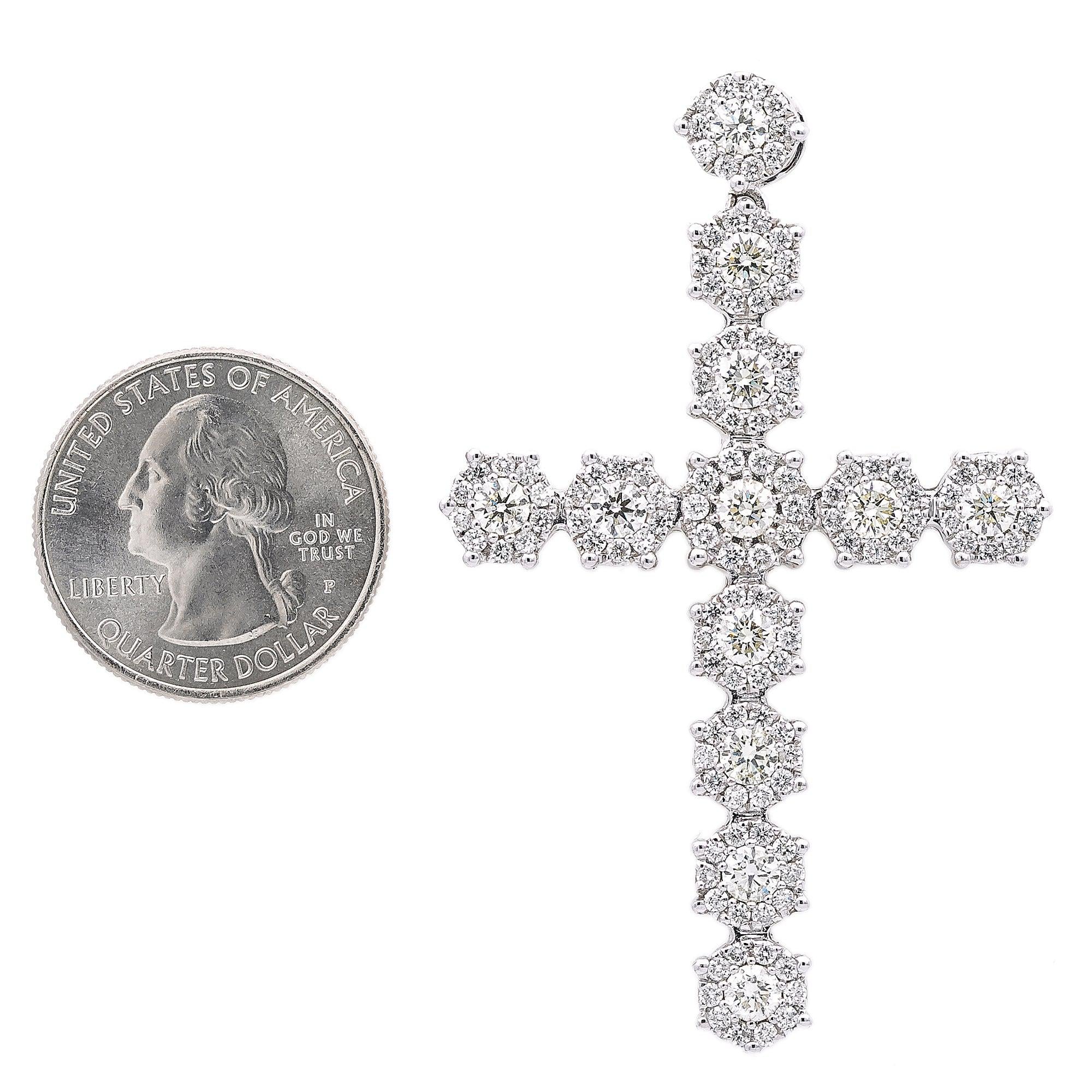 Unisex 14K White Gold Cross Pendant with 5.15 CT Diamonds - Image 3