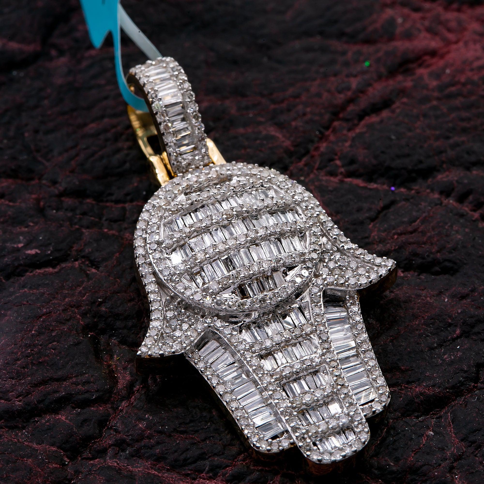 Unisex 14K White Gold Hamsa Pendant with 1.55 CT Diamonds - Image 2
