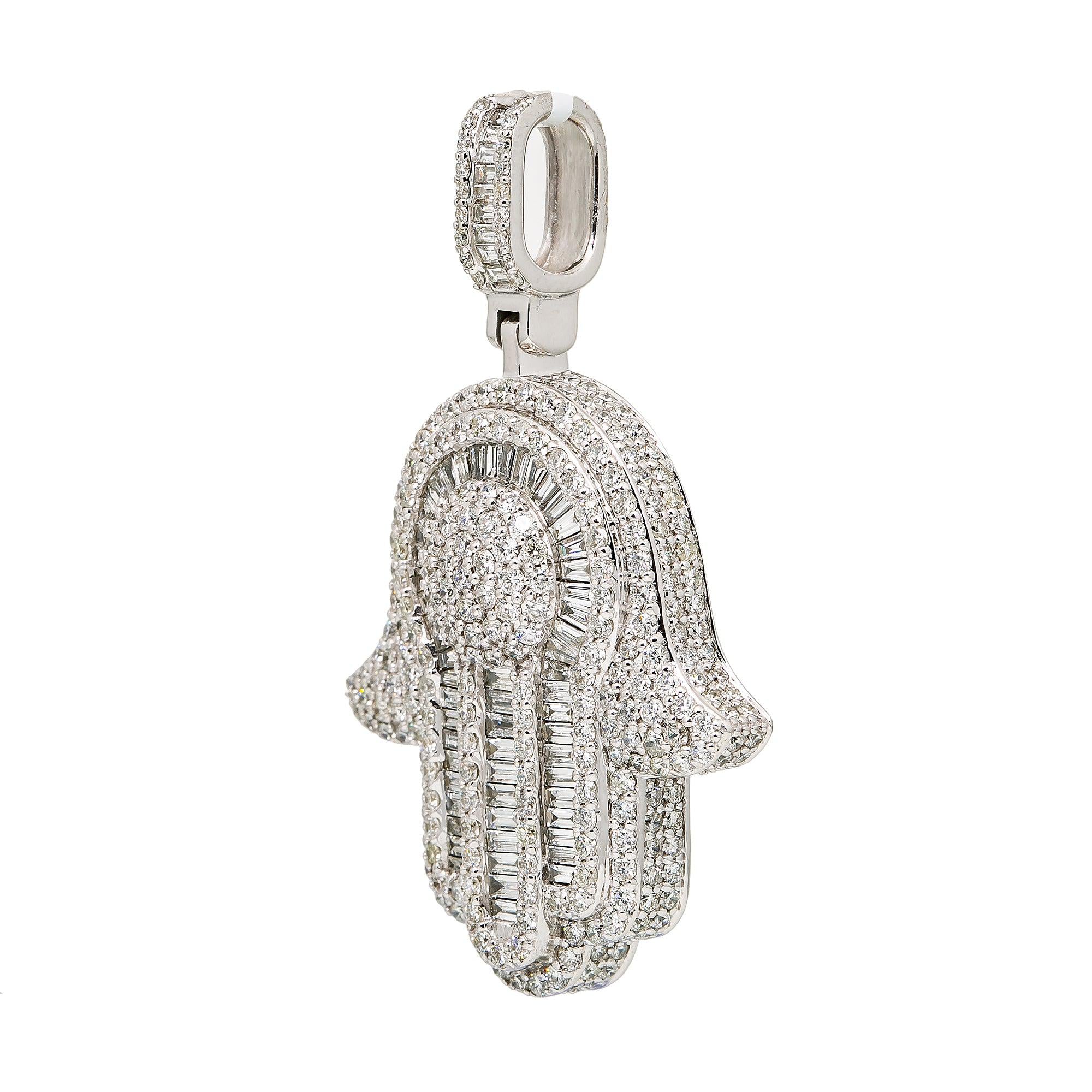 Unisex 14K White Gold Hamsa Pendant with 5.92 CT Diamonds - Image 2