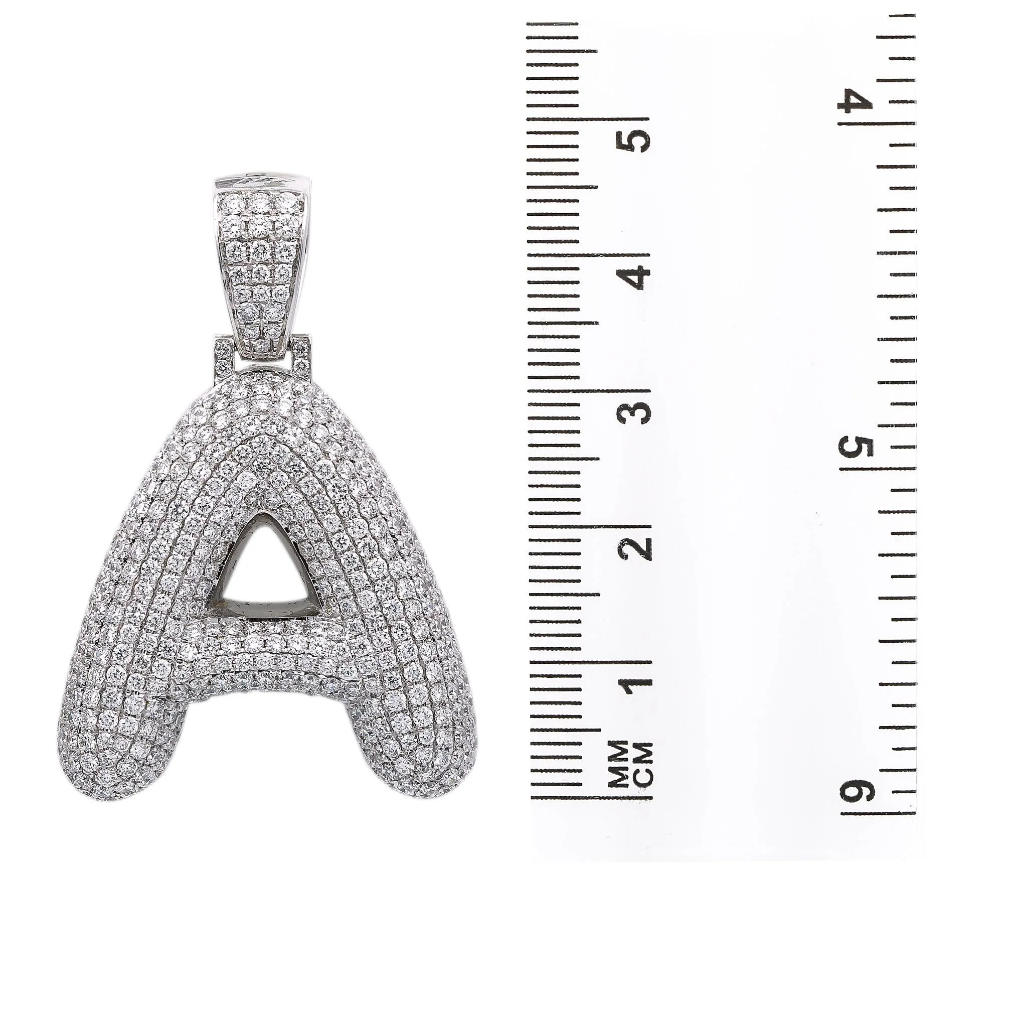 Unisex 14K White Gold Initial A Pendant with 6.99 CT Diamonds - Image 2