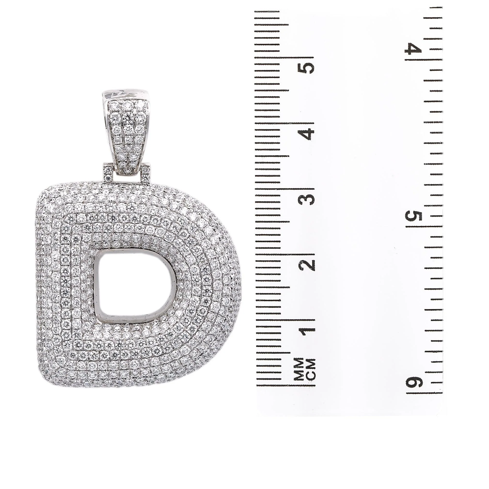 Unisex 14K White Gold Initial D Pendant with 7.99 CT Diamonds - Image 2