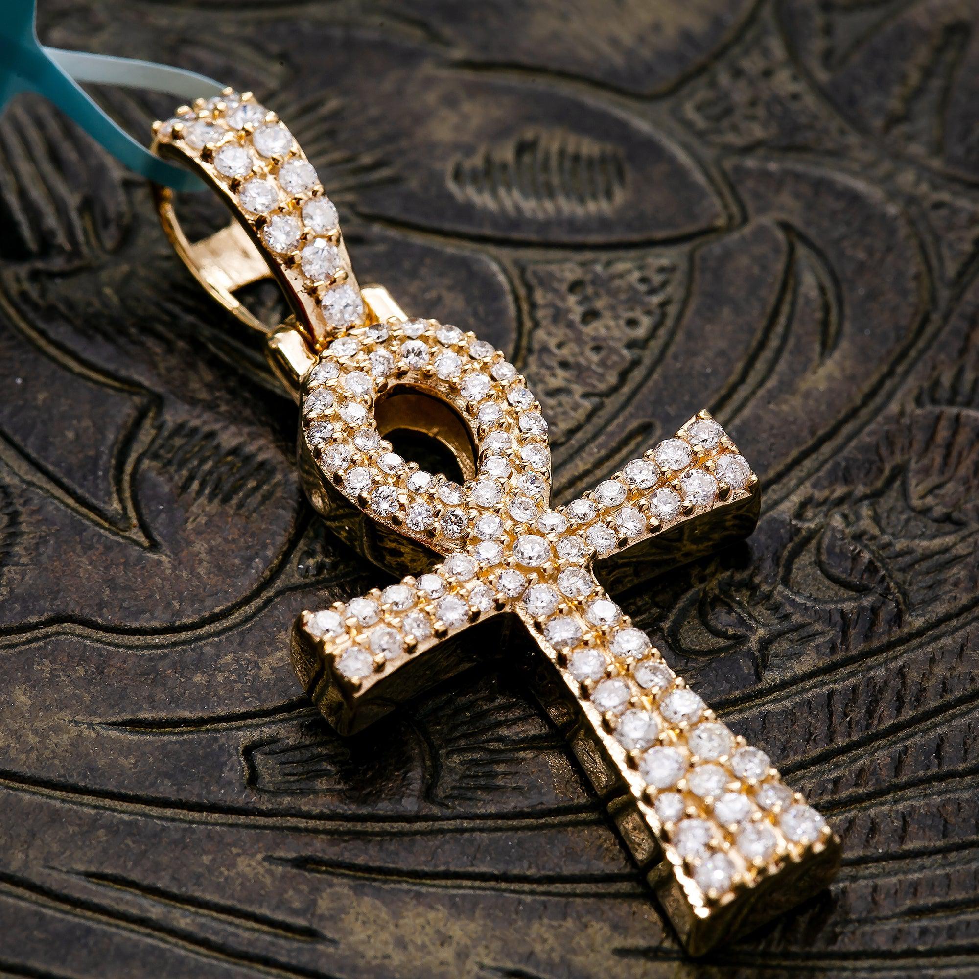 Unisex 14K Yellow Gold Ankh Pendant with 0.10 CT Diamonds - Image 3