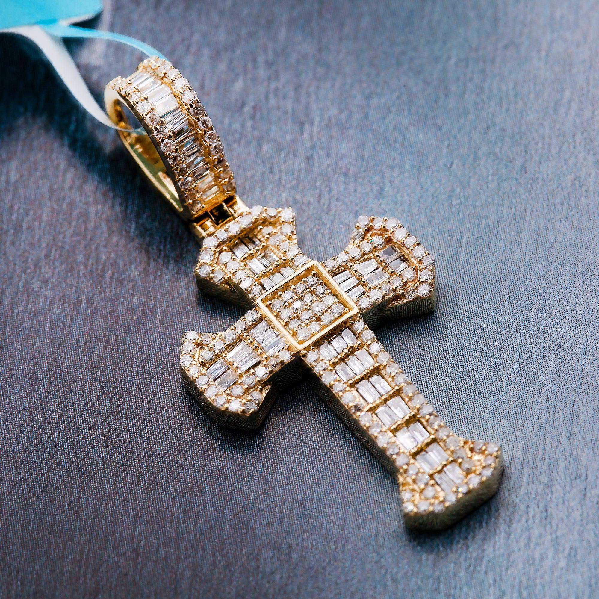 Unisex 14K Yellow Gold Cross Pendant with 0.66 CT Diamonds - Image 2