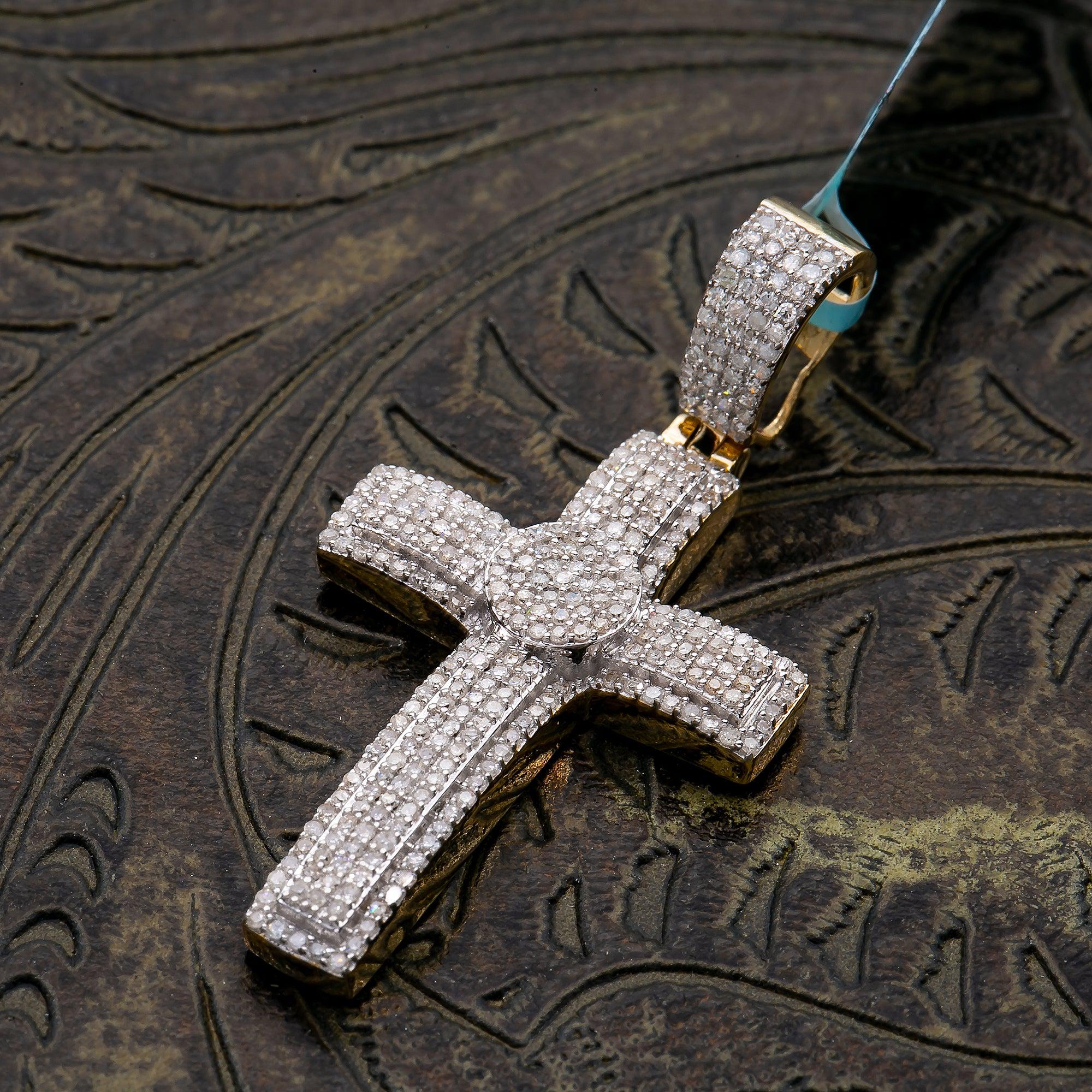 Unisex 14K Yellow Gold Cross Pendant with 0.82 CT Diamonds - Image 2