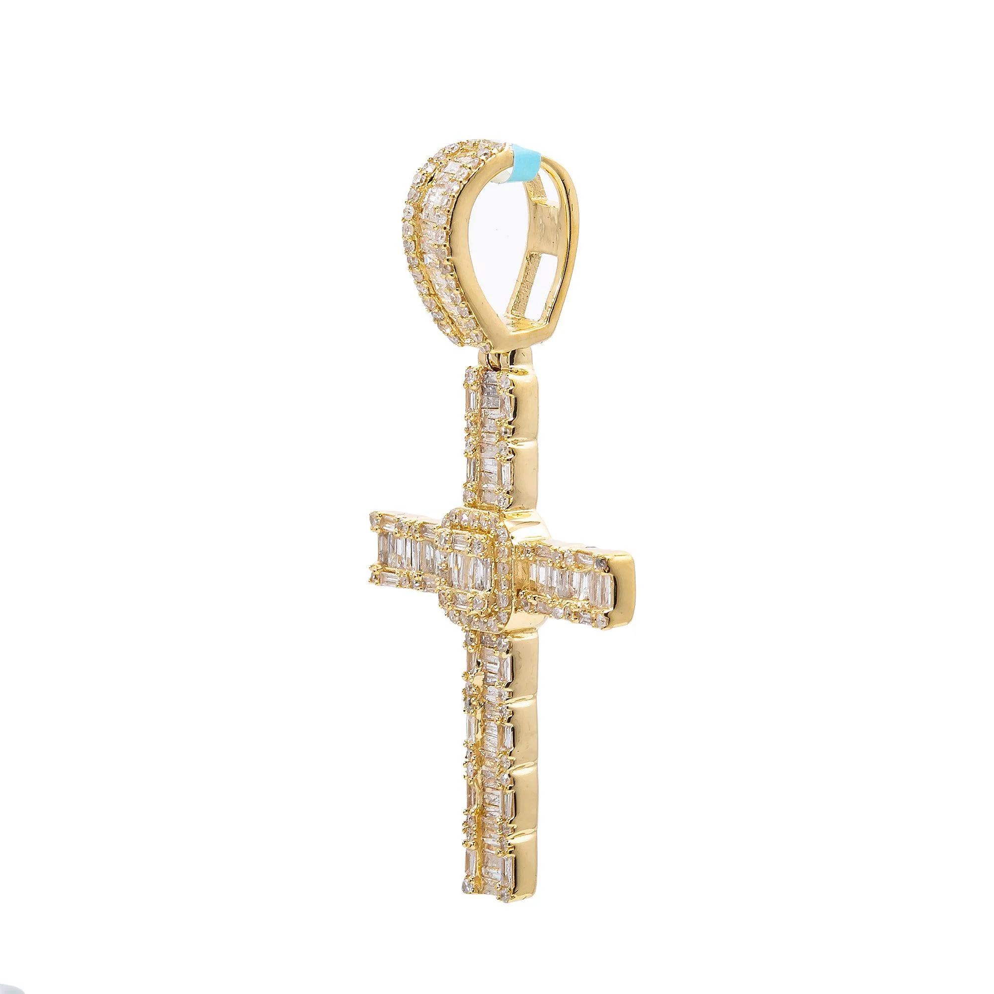 Unisex 14K Yellow Gold Cross Pendant with 0.91 CT Diamonds - Image 3