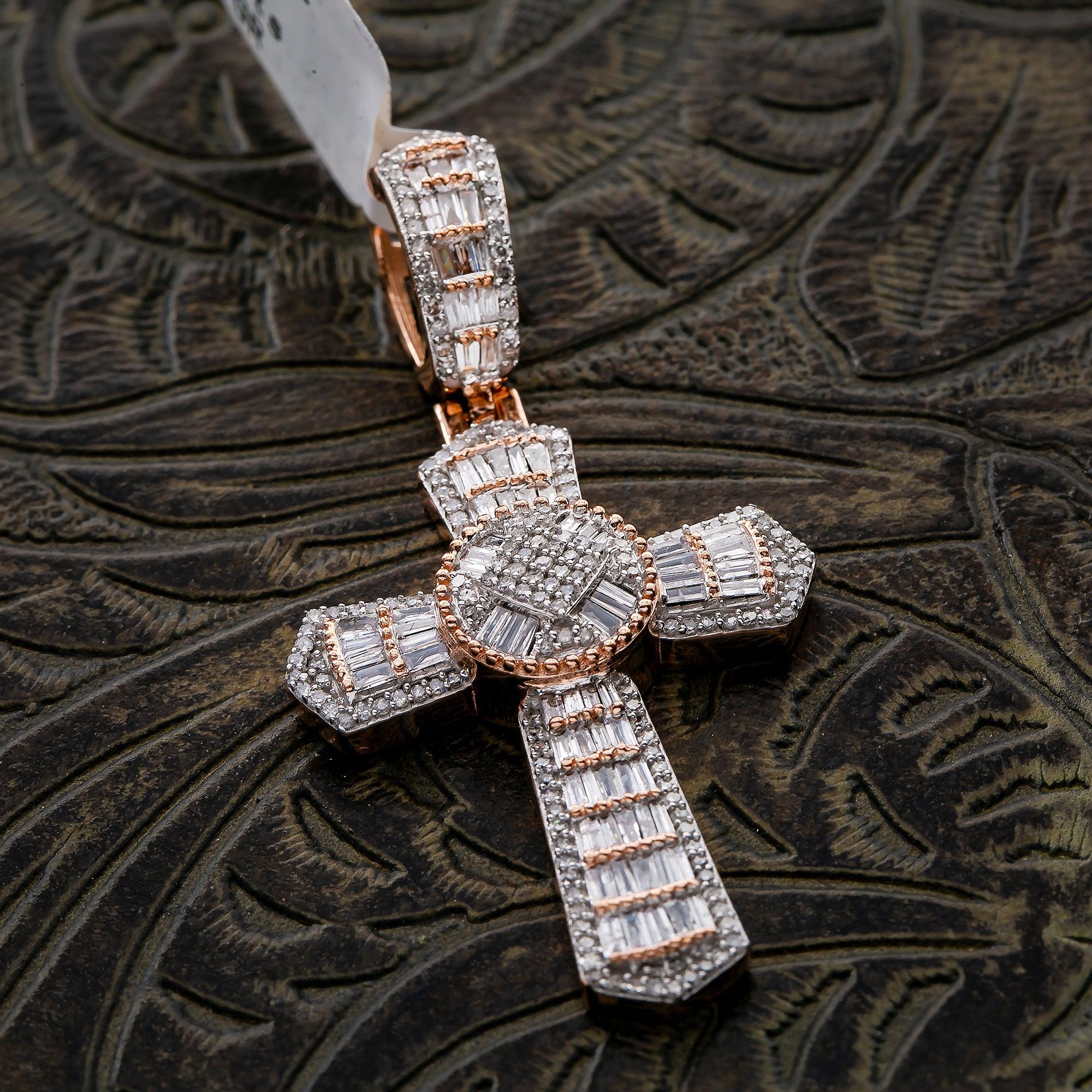 Unisex 14K Rose Gold Cross Pendant with 1.23 CT  Diamonds - Image 2