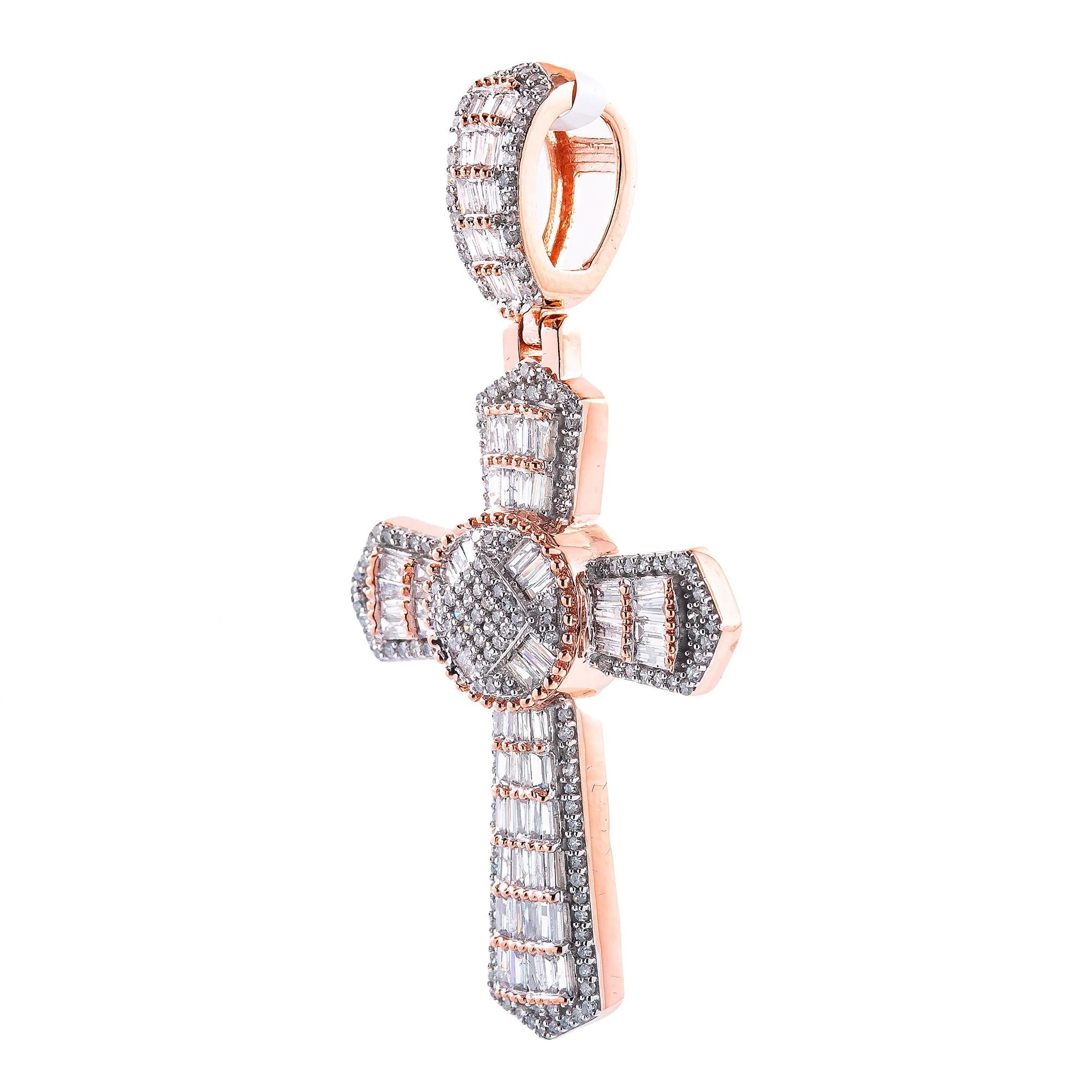 Unisex 14K Rose Gold Cross Pendant with 1.23 CT  Diamonds - Image 3