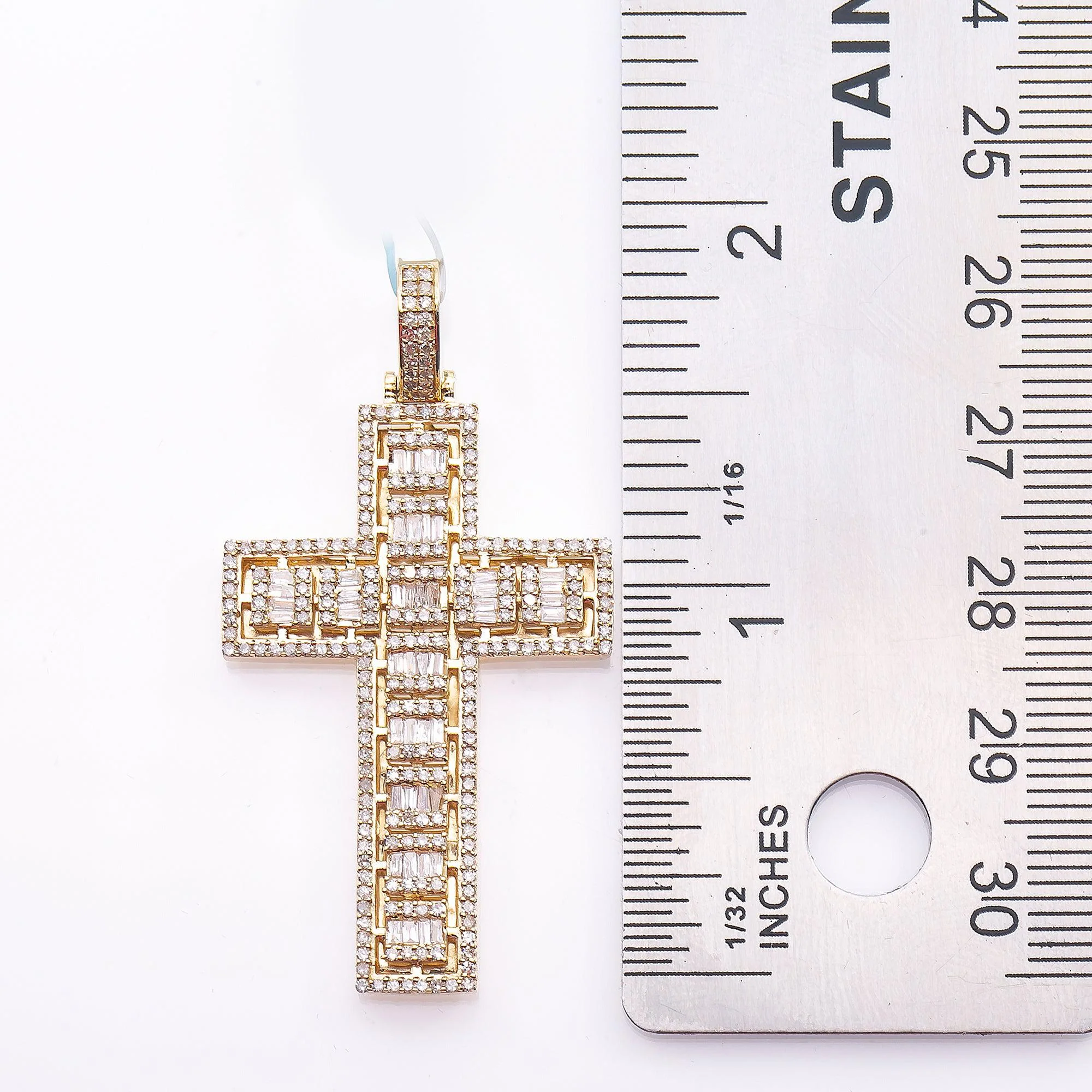 Unisex 14K Yellow Gold Cross Pendant with 1.24 CT Diamonds - Image 4