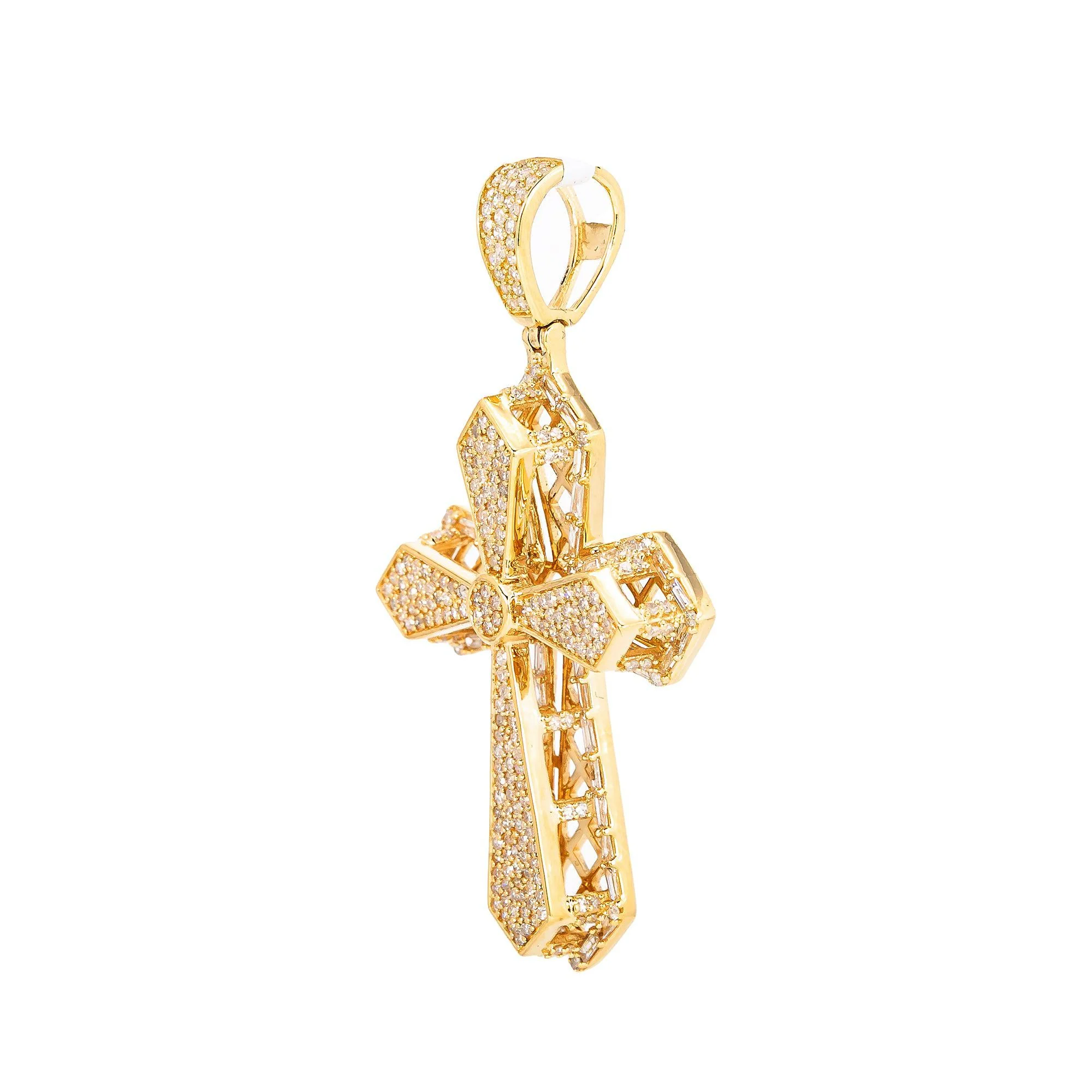 Unisex 14K Yellow Gold Cross Pendant with 1.28 CT Diamonds - Image 3