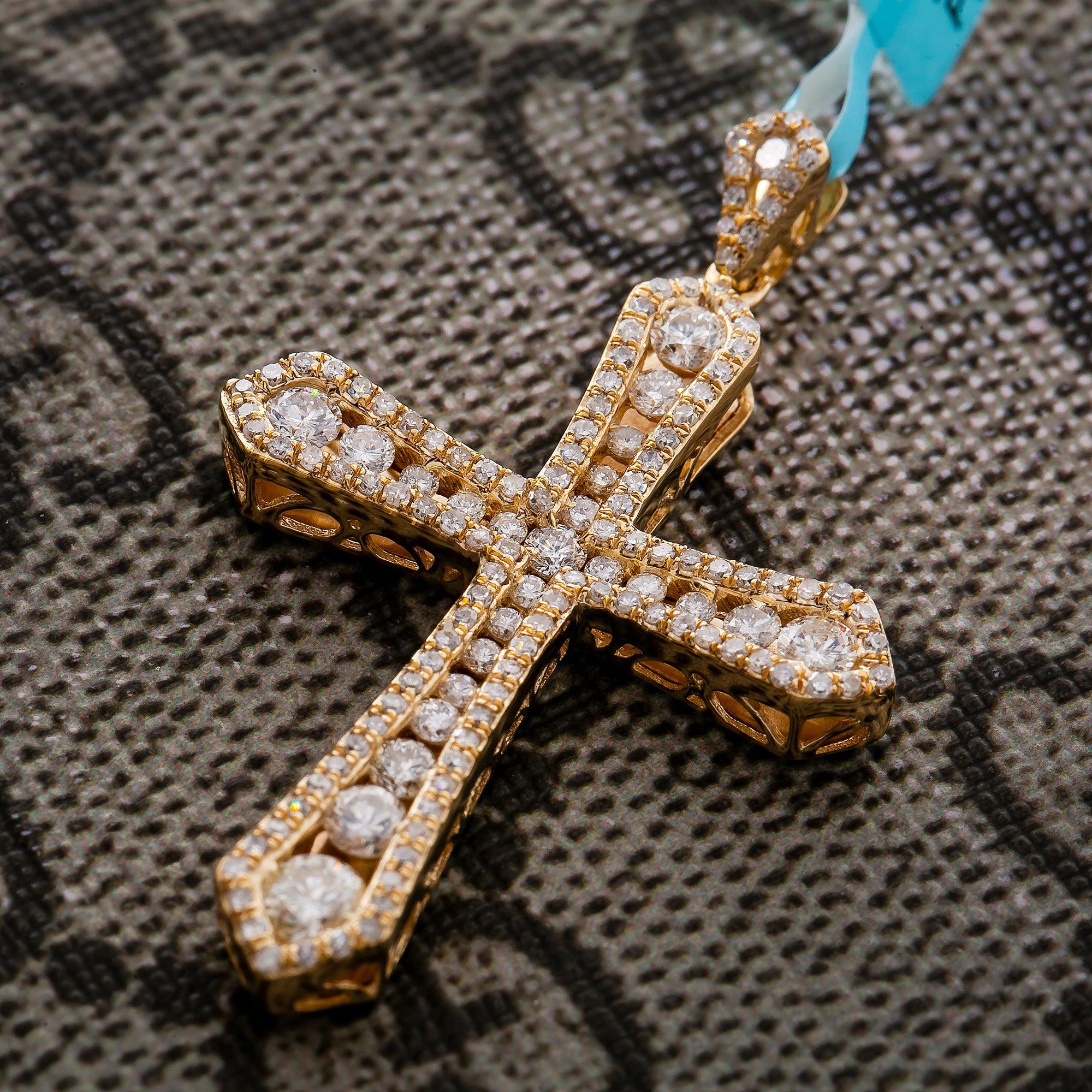 Unisex 14K Yellow Gold Cross Pendant with 1.47 CT  Diamonds - Image 2