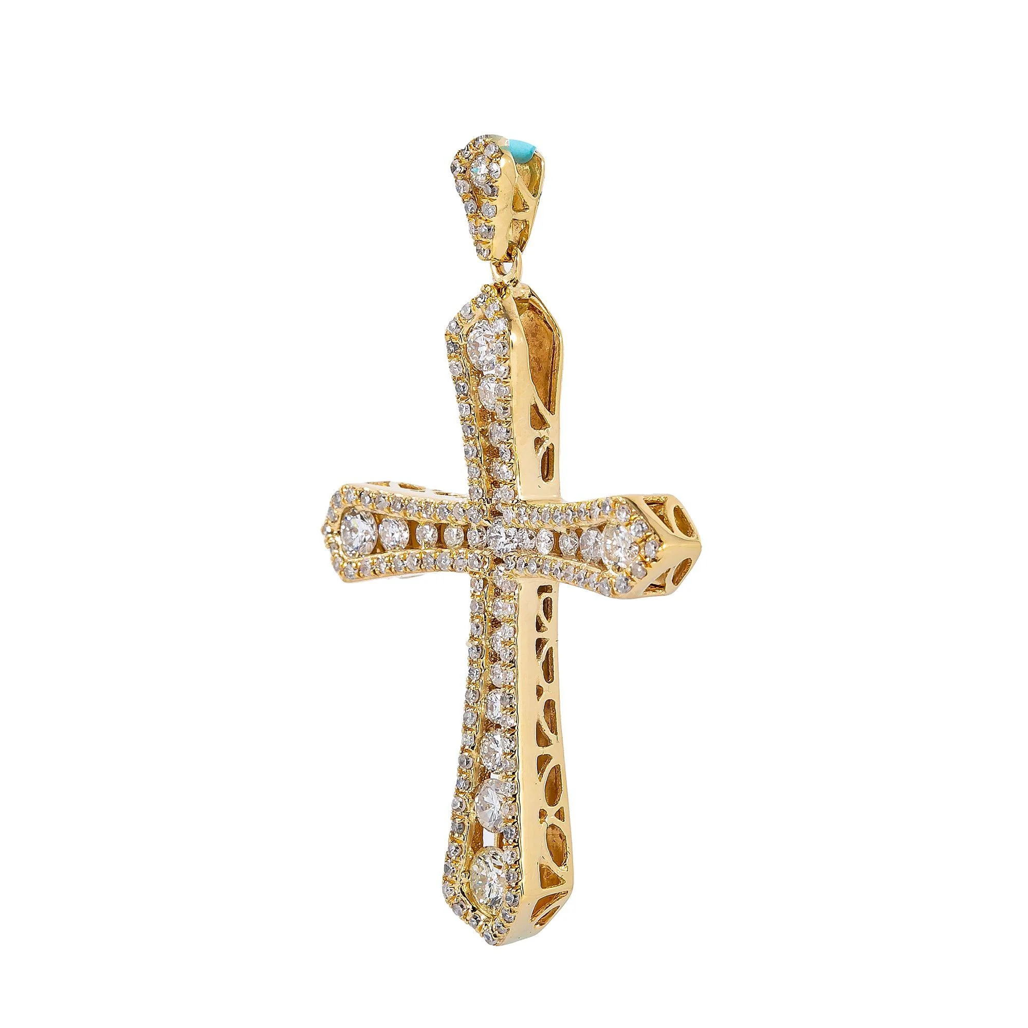 Unisex 14K Yellow Gold Cross Pendant with 1.47 CT  Diamonds - Image 3