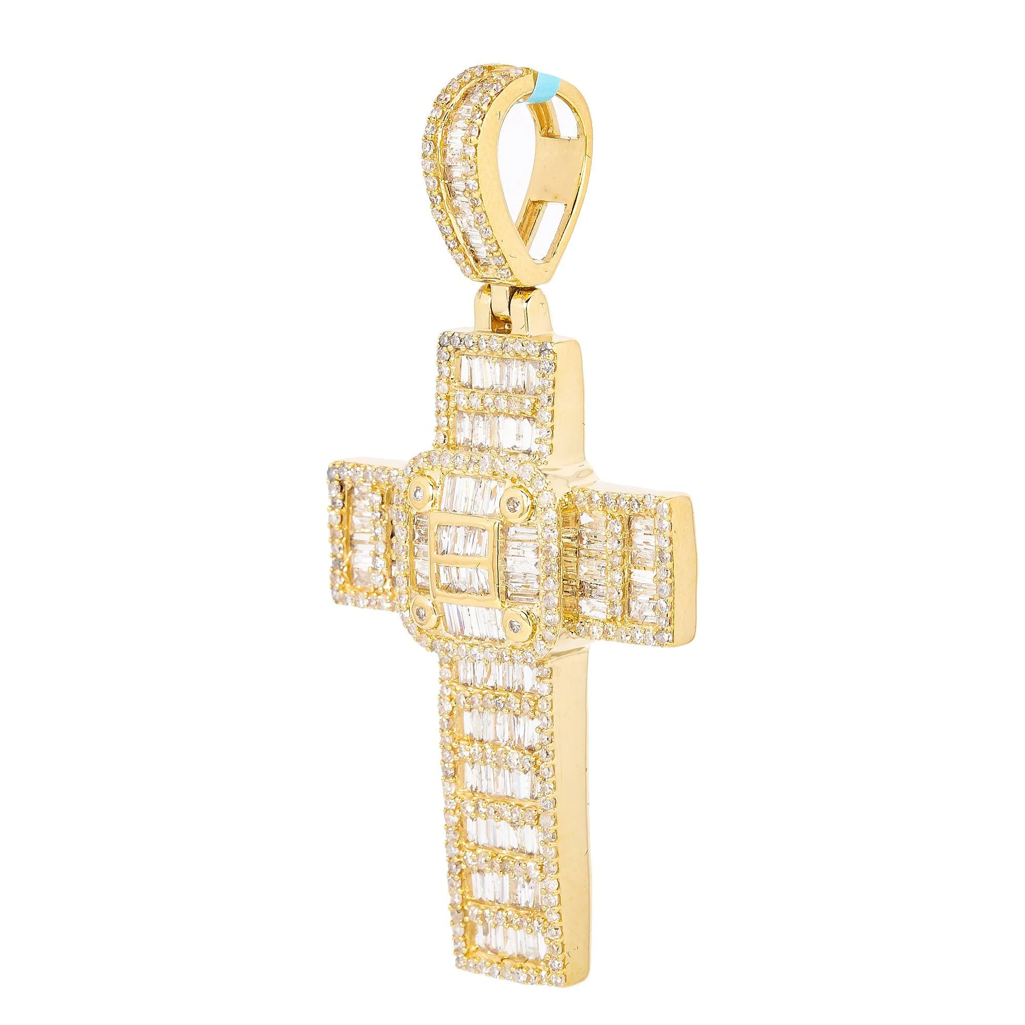 Unisex 14K Yellow Gold Cross Pendant with 1.55 CT Diamonds - Image 3