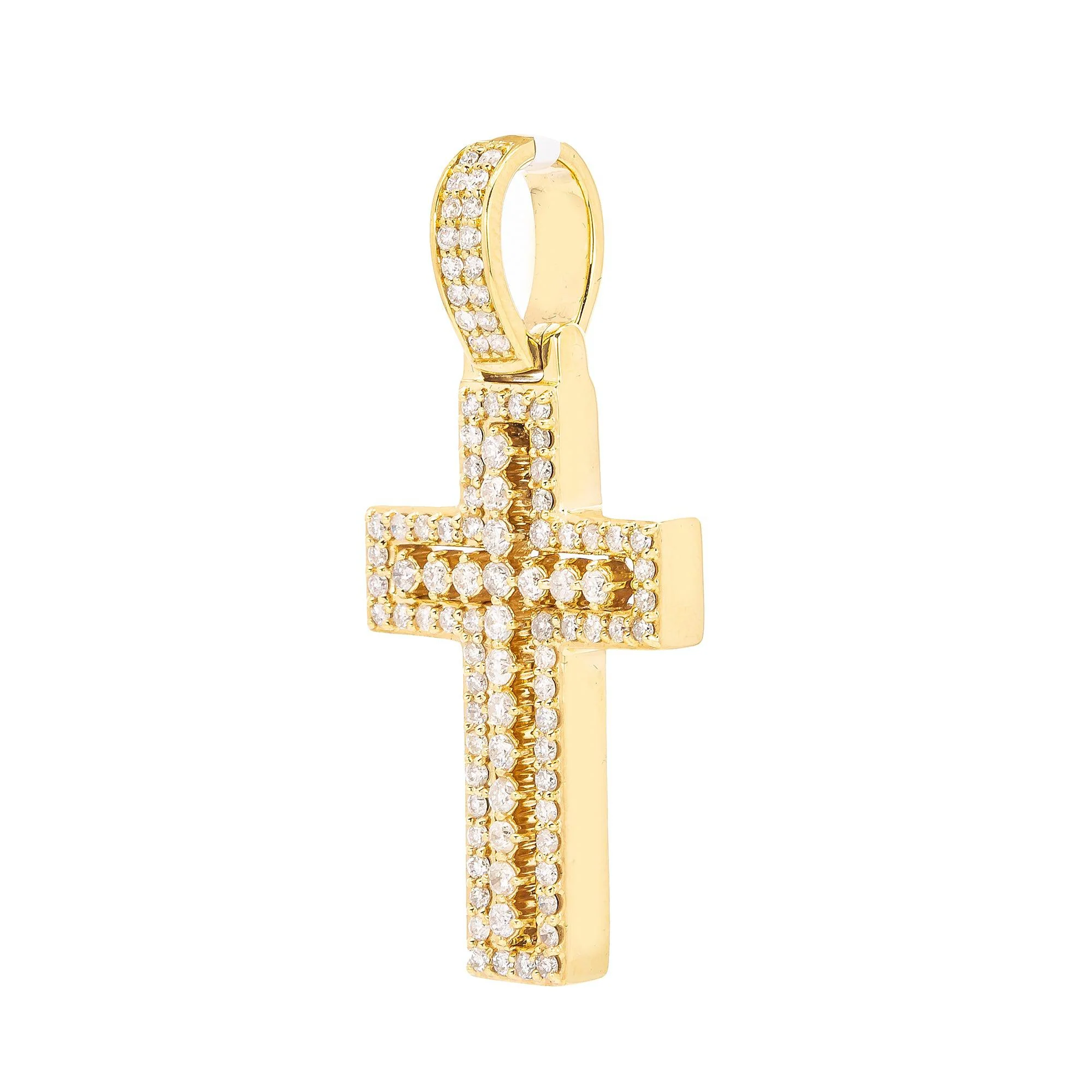 Unisex 14K Yellow Gold Cross Pendant with 1.61 CT Diamonds - Image 3