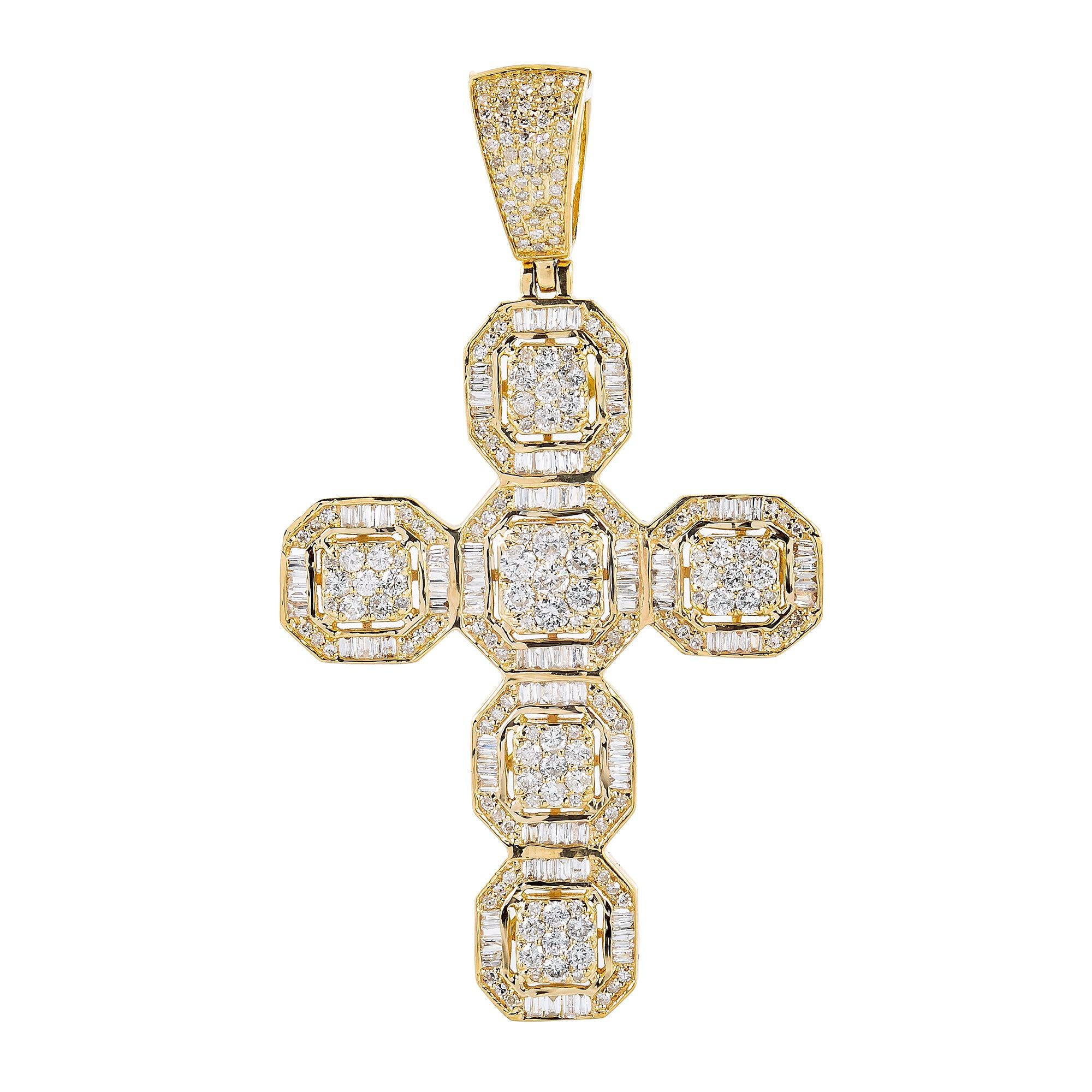 Unisex 14K Yellow Gold Cross Pendant with 1.69 CT Diamonds