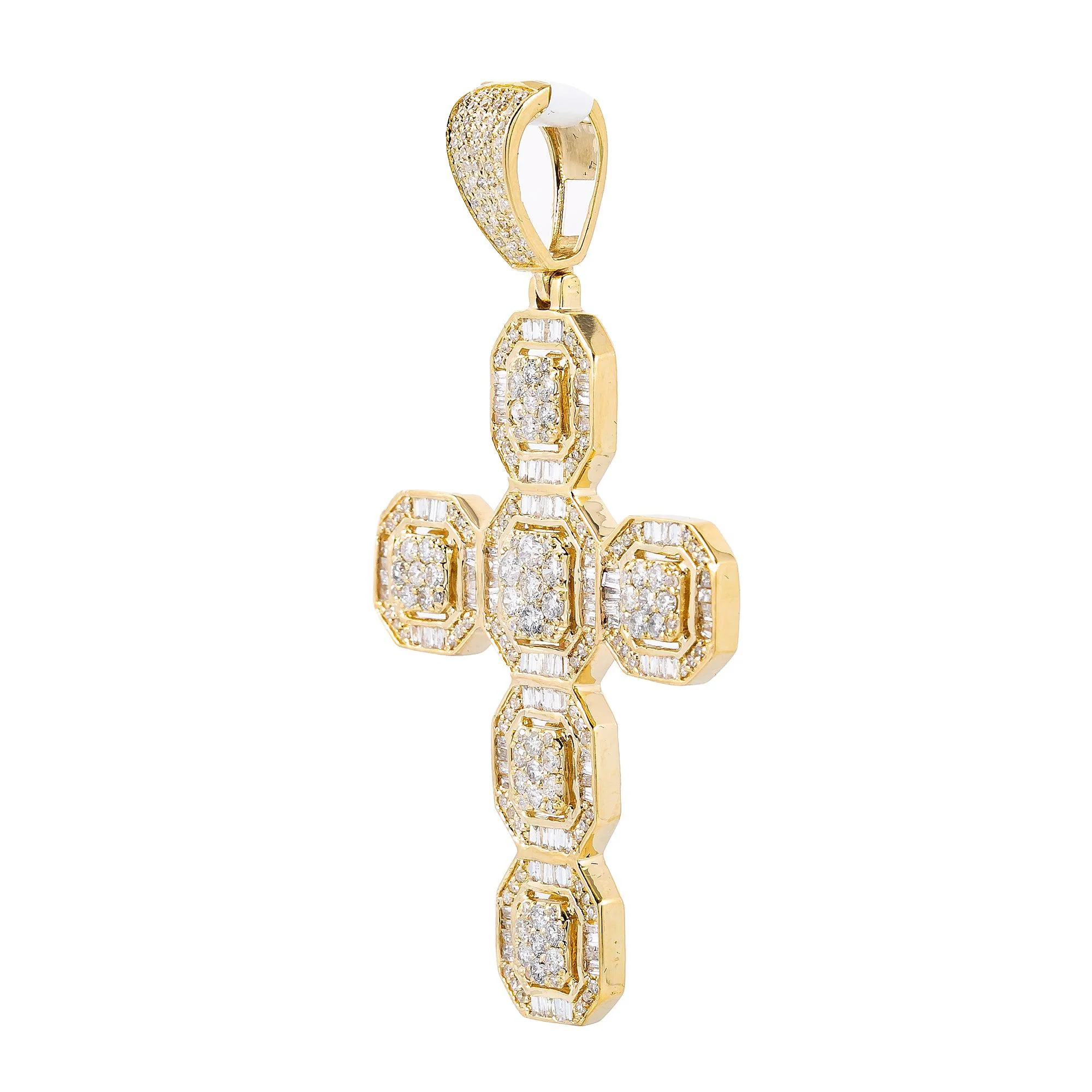 Unisex 14K Yellow Gold Cross Pendant with 1.69 CT Diamonds - Image 3