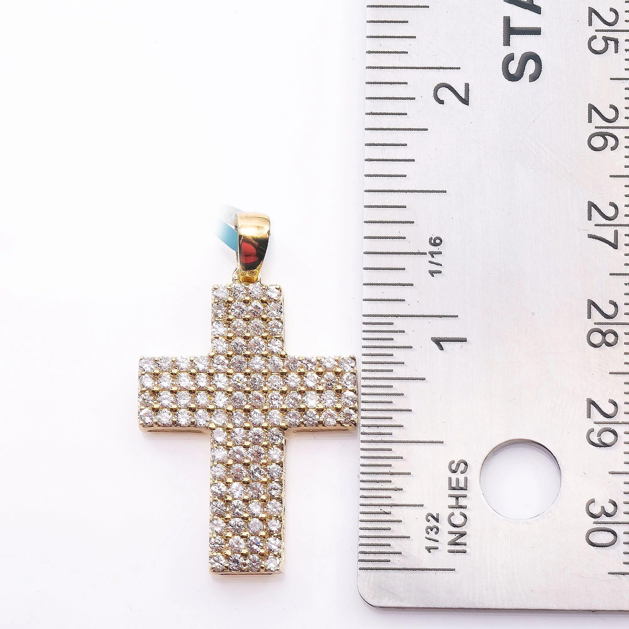 Unisex 14K Yellow Gold Cross Pendant with 1.76 CT Diamonds - Image 4
