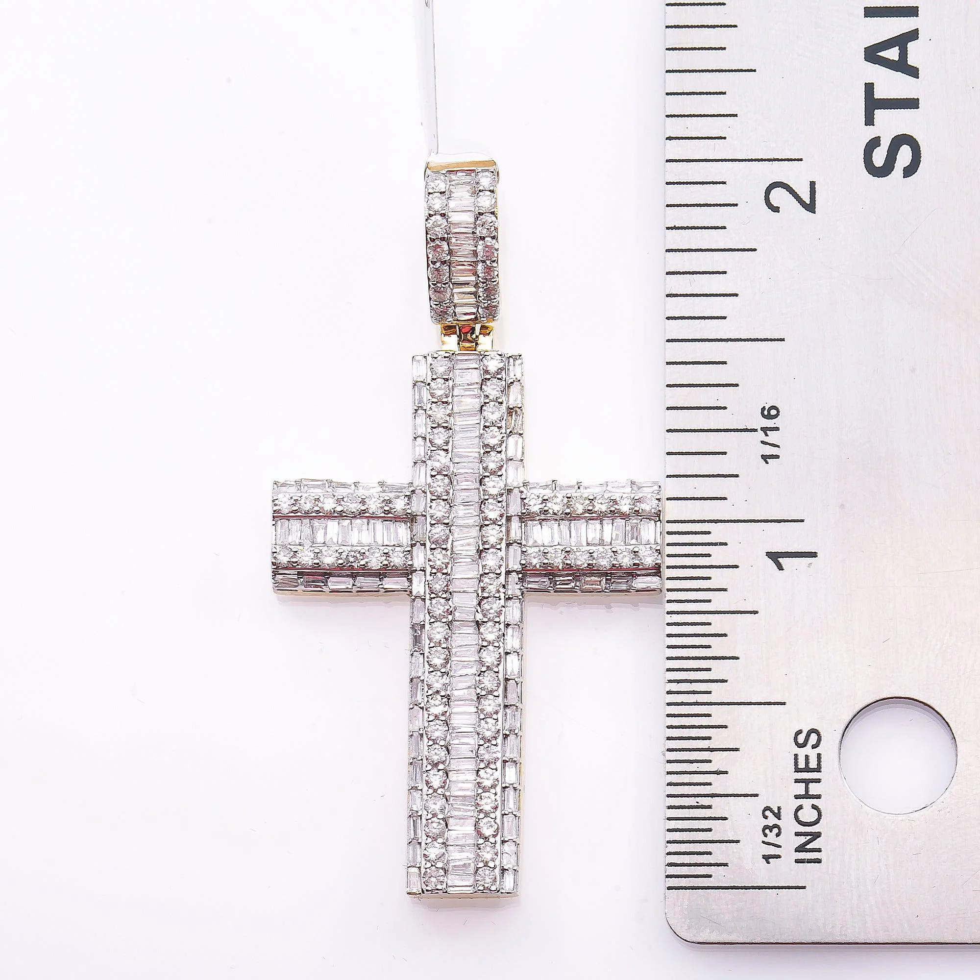 14K YELLOW GOLD DIAMOND CROSS 2.25 CT - Image 4