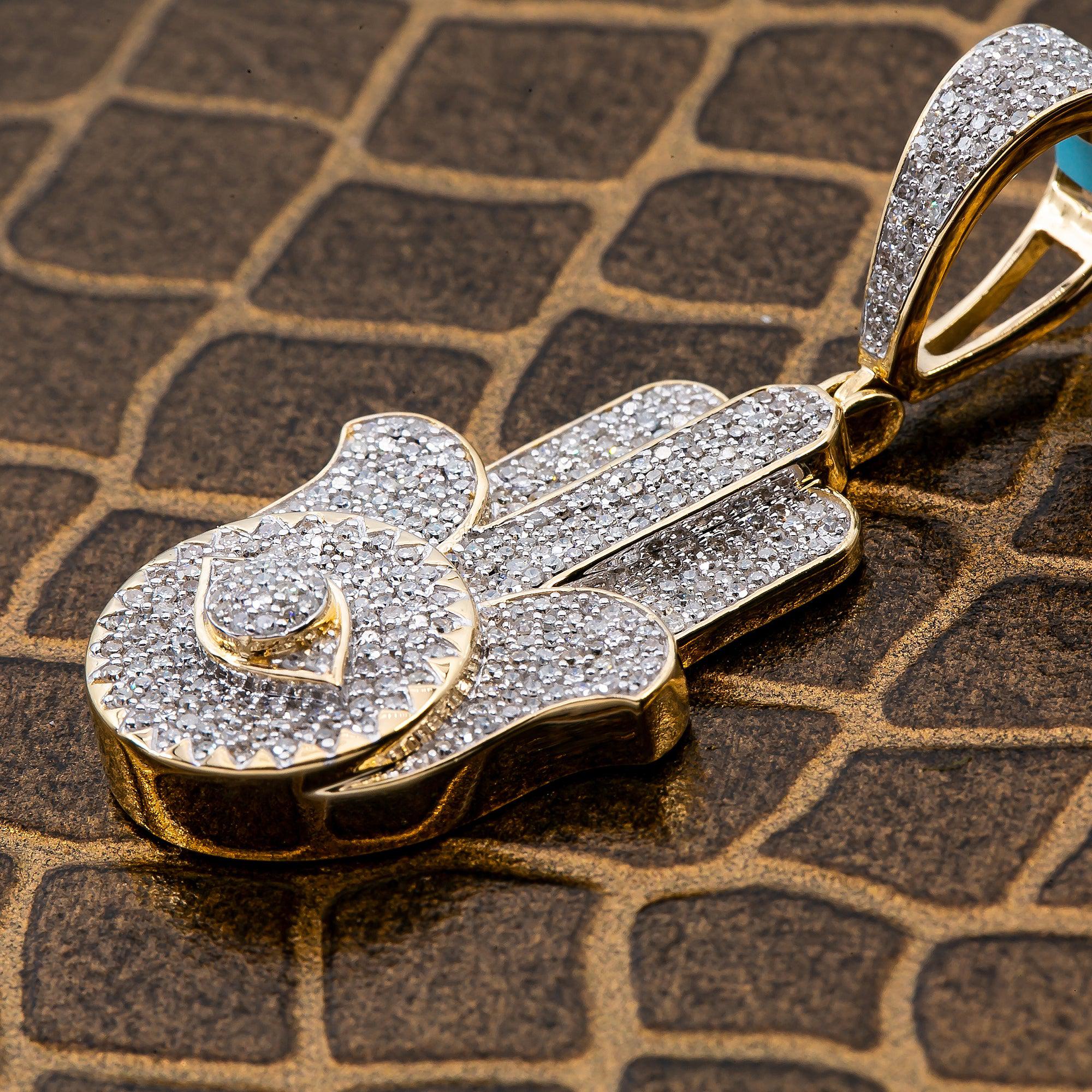 Unisex 14K Yellow Gold Hamsa Pendant with 1.23 CT Diamonds - Image 3