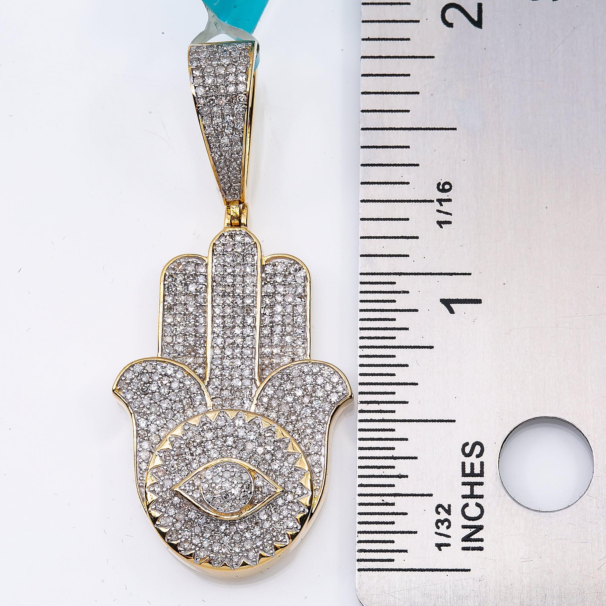 Unisex 14K Yellow Gold Hamsa Pendant with 1.23 CT Diamonds - Image 4