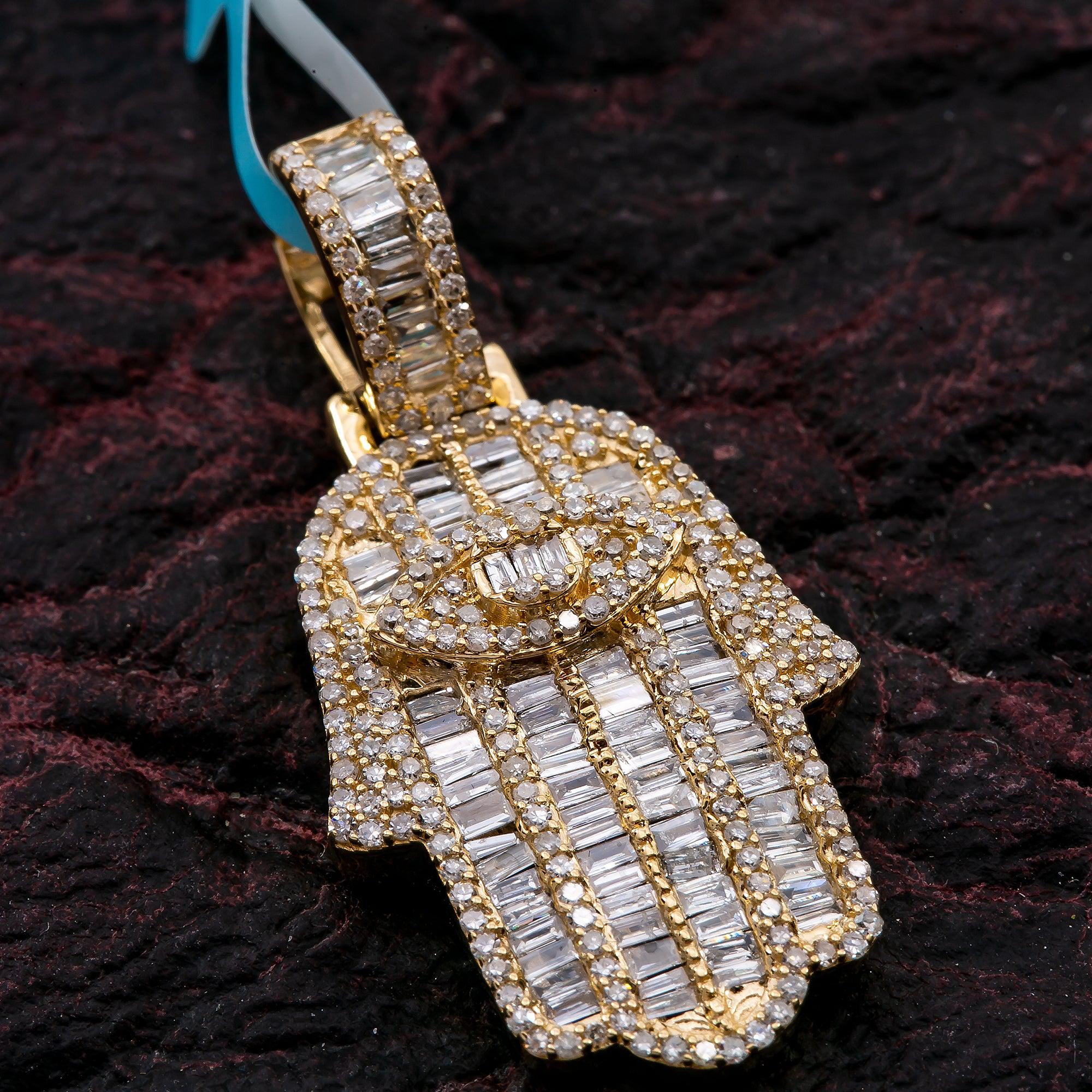 Unisex 14K Yellow Gold Hamsa Pendant with 1.23 CT Diamonds - Image 2