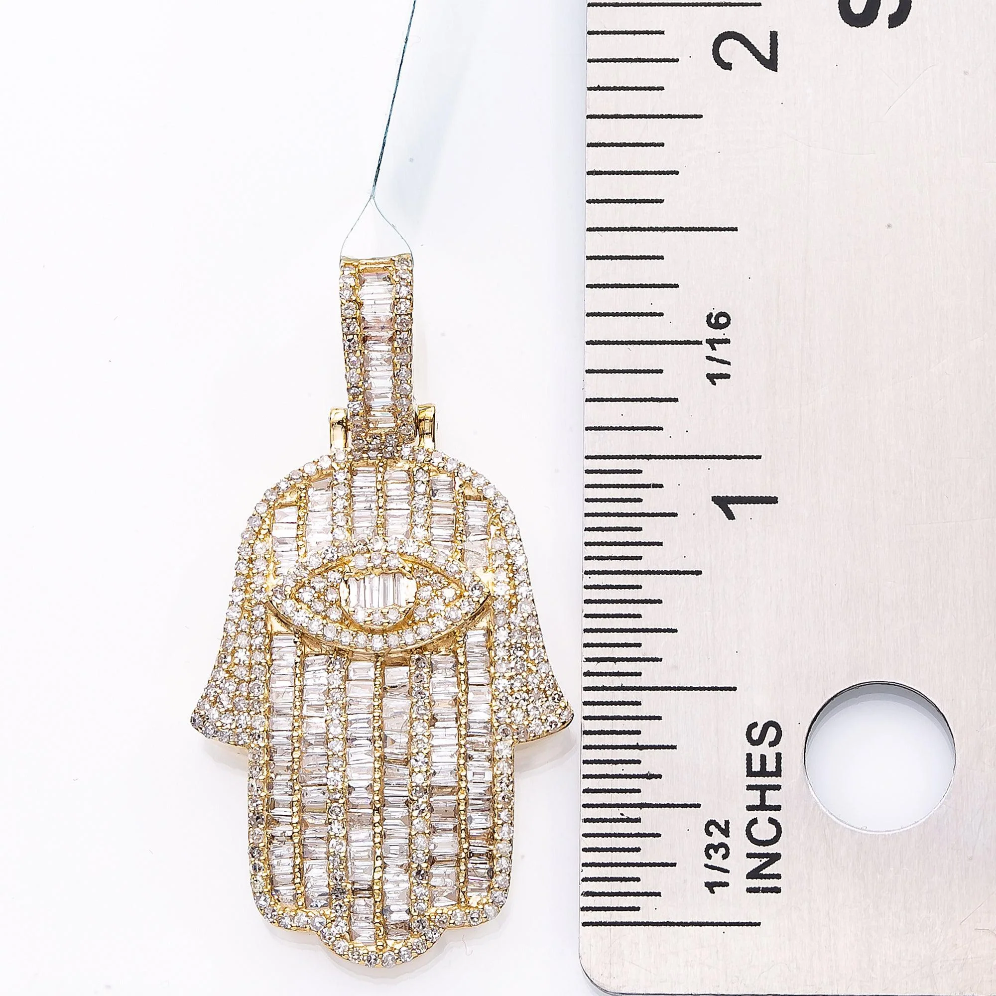Unisex 14K Yellow Gold Hamsa Pendant with 1.70 CT Diamonds - Image 4