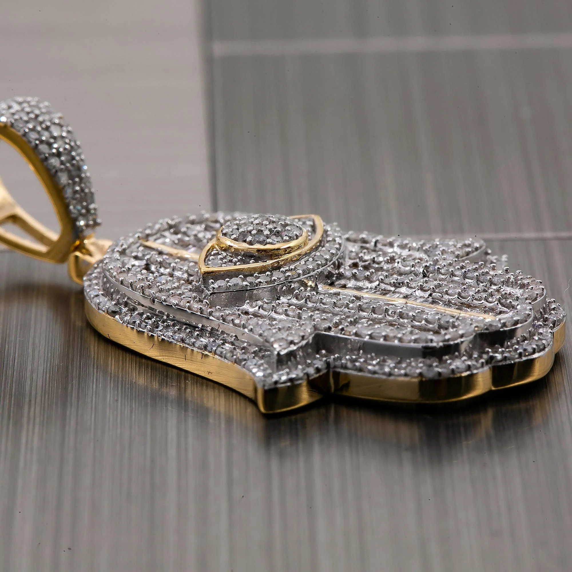Unisex 14K Yellow Gold Hamsa Pendant with 1.73 CT Diamonds - Image 2