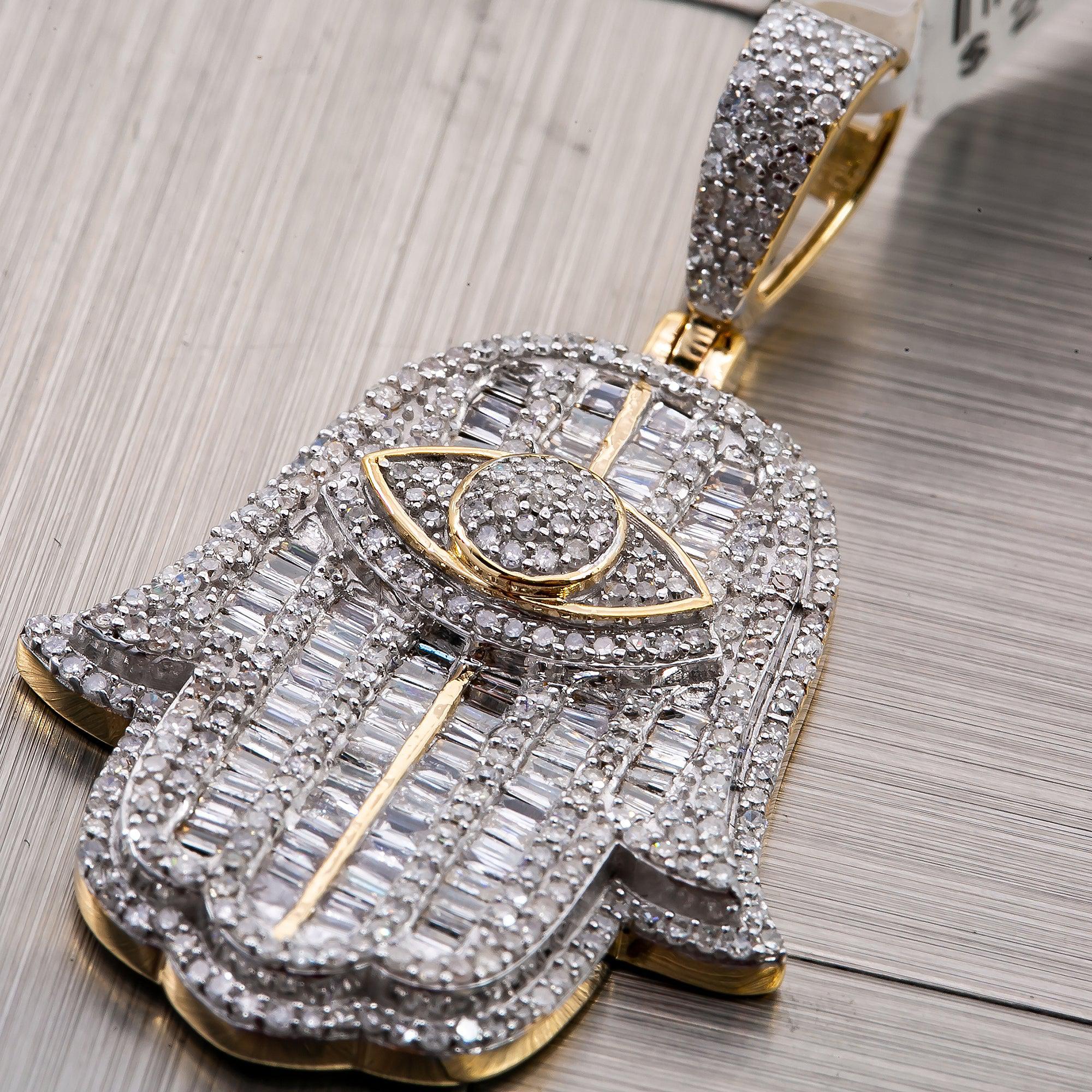 Unisex 14K Yellow Gold Hamsa Pendant with 1.73 CT Diamonds - Image 3