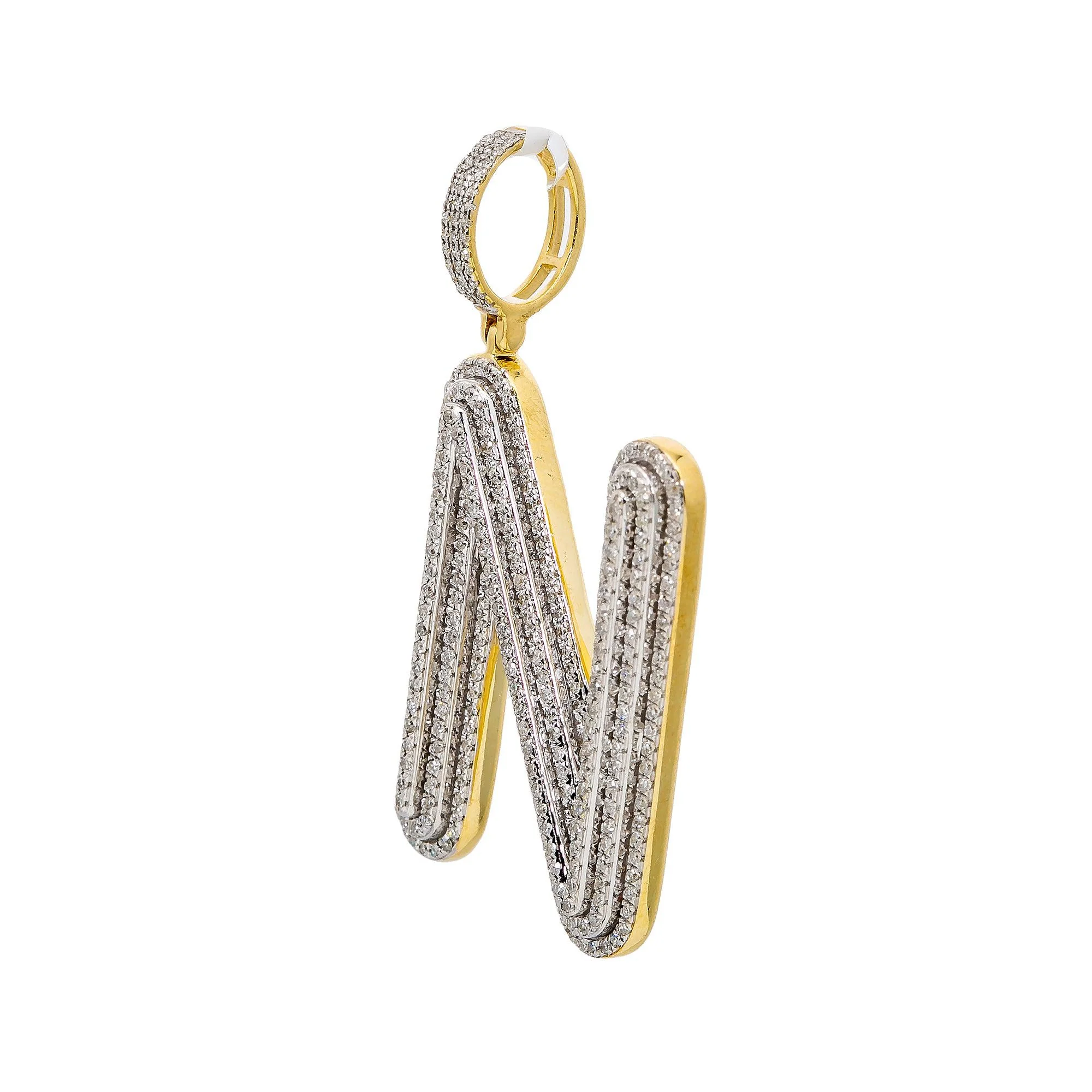 Unisex 14K Yellow Gold Initial N Pendant with .86 CT Diamonds - Image 2